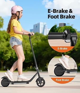 Kids Electric Scooter, 10MPH Max Speed, Double Brake, Magnetic Charging, Pedal Light, 150W Motor, Electric Scooter for Kids Aged 6-12 (10MPH Max Speed, Black)
