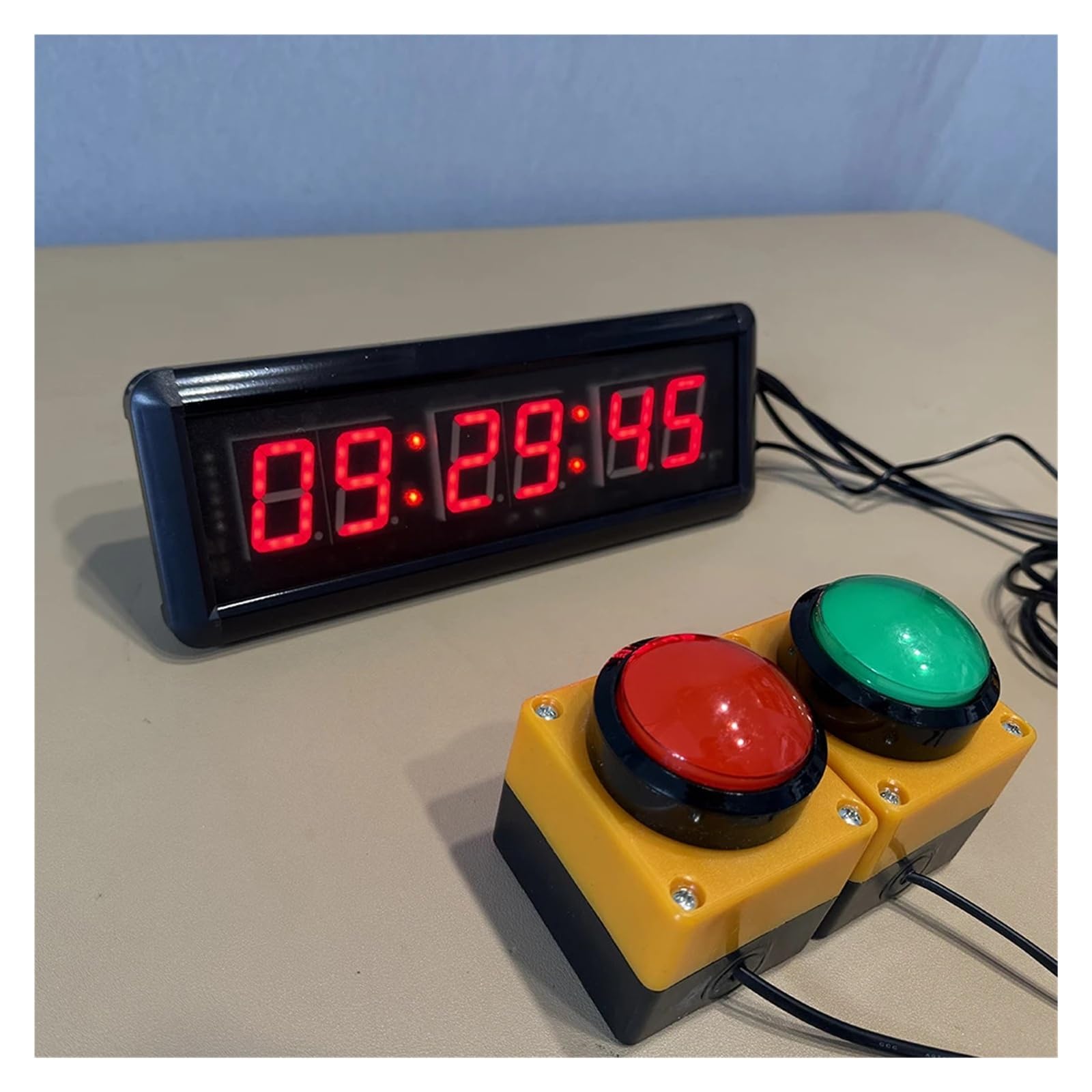 Cronómetro con cuenta regresiva LED, con botón, cable de 2 m, botón de reinicio, temporizador escolar con control remoto. Uso en múltiples escenarios(6CM small button)