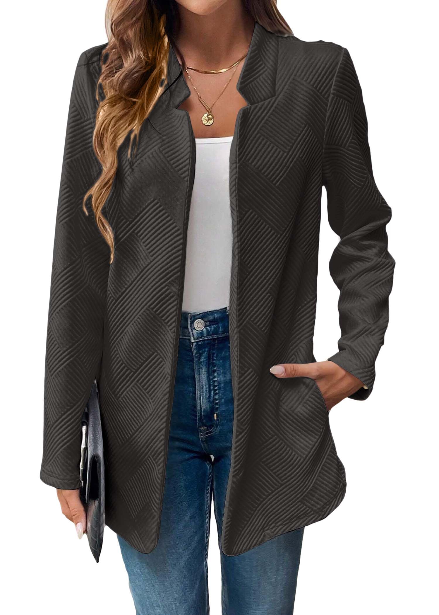 Mina Self Womens Tweed Long Jacket 2025 Notch Fall Winter Warm Cardigan Elegant Casual Work Office Blazer with