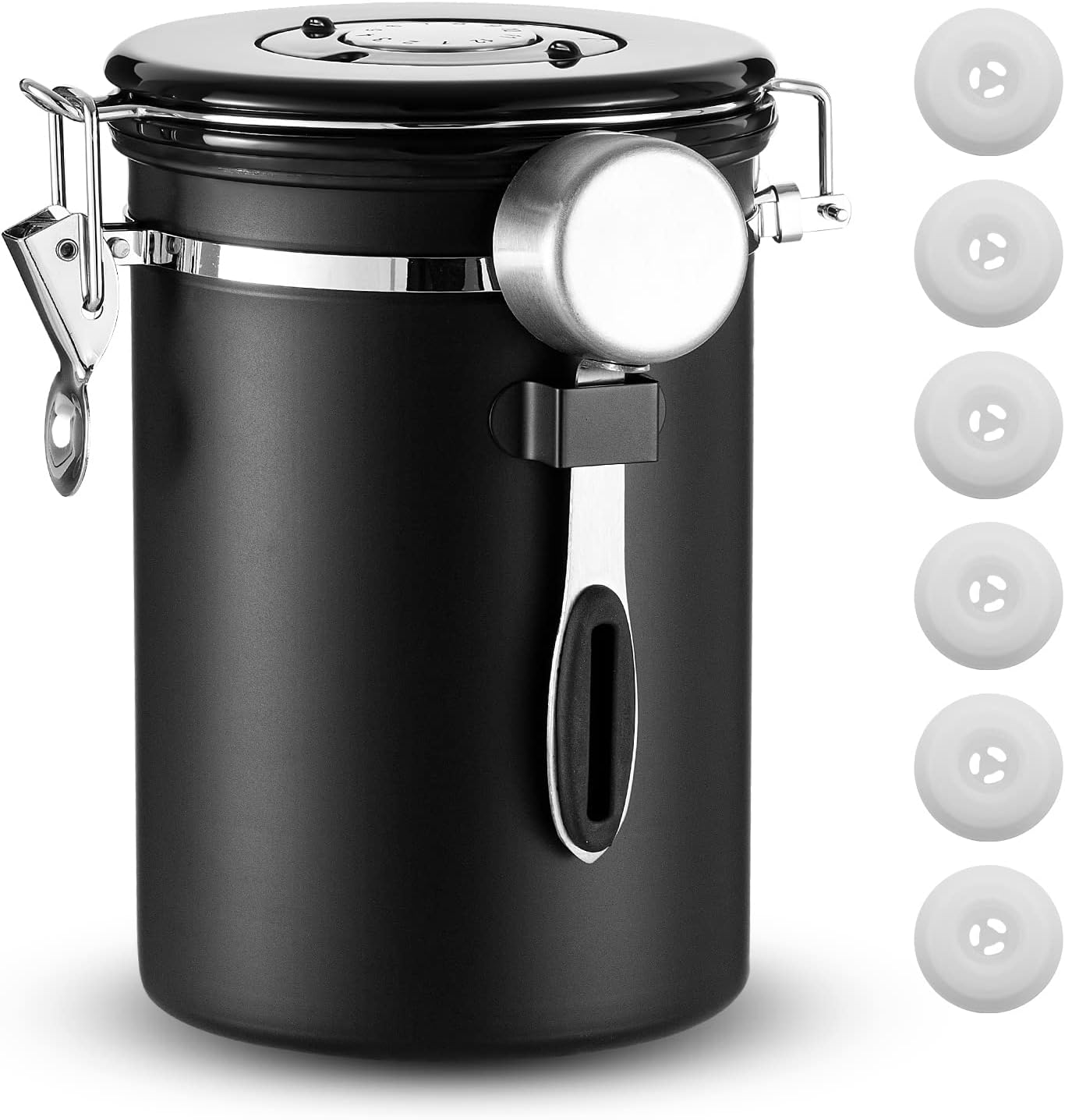 Airtight Coffee Canister, Stainless Steel Coffee Beans and Grounds Storage Container with Date