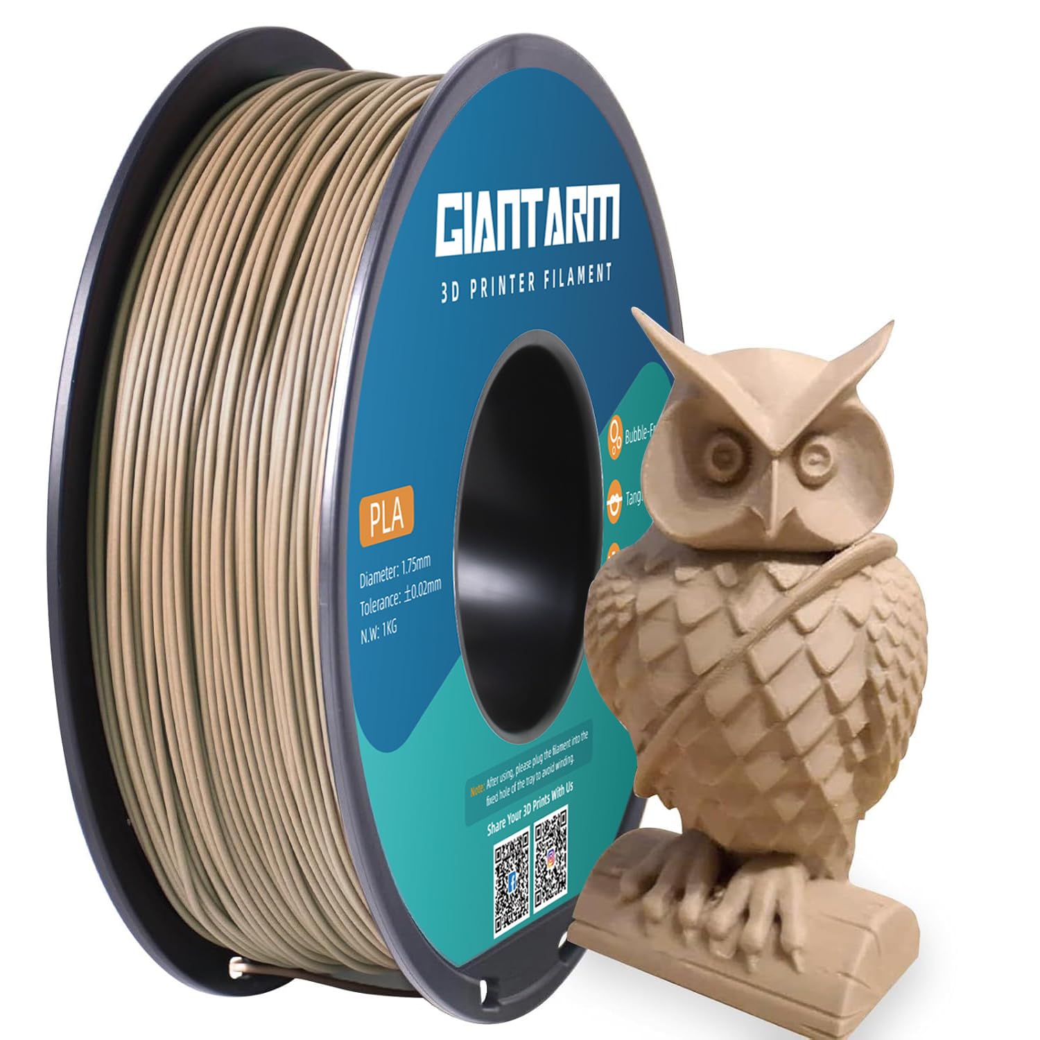 Filamento GIANTARM PLA 1,75 mm per stampante 3D 1 kg, legno
