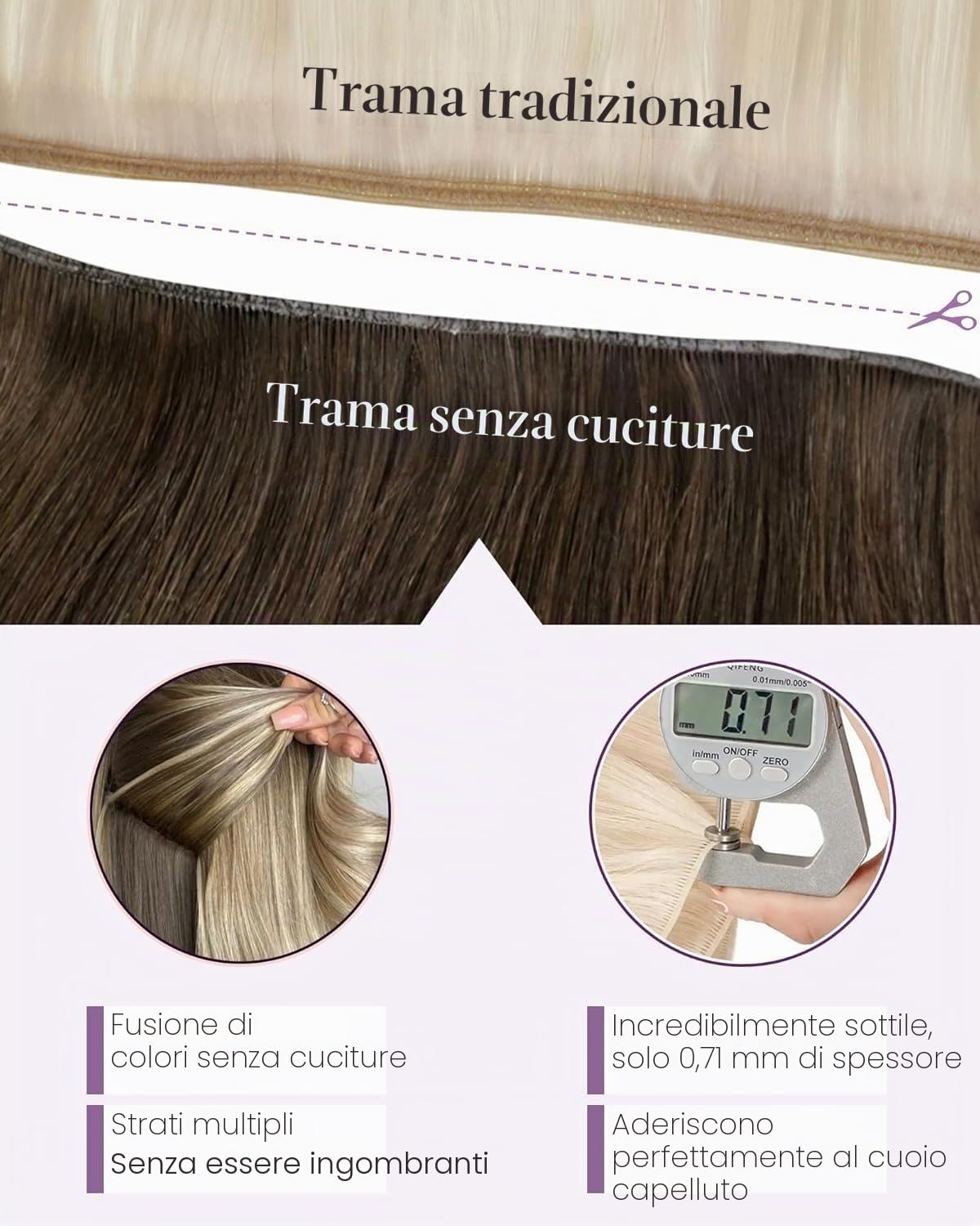 Totale 90g Extension Capelli Veri Cheratina con Extension Capelli Veri Tessitura Geniale Weft Marrone con Balayage 40cm