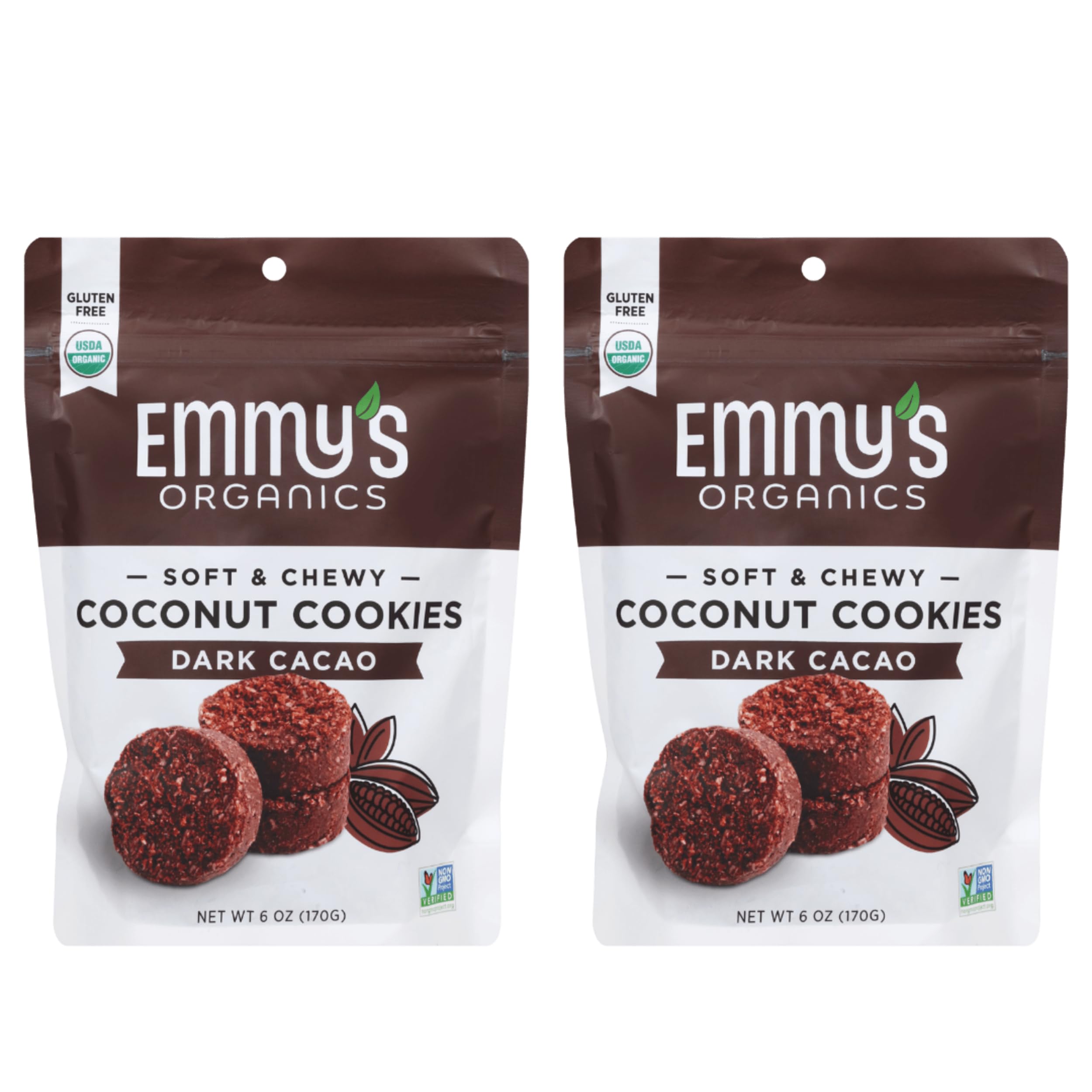 Emmy's Organics Dark Cacao Coconut Cookies (Pack of 2) | Gluten-Free, Organic, Vegan, Paleo-Friendly