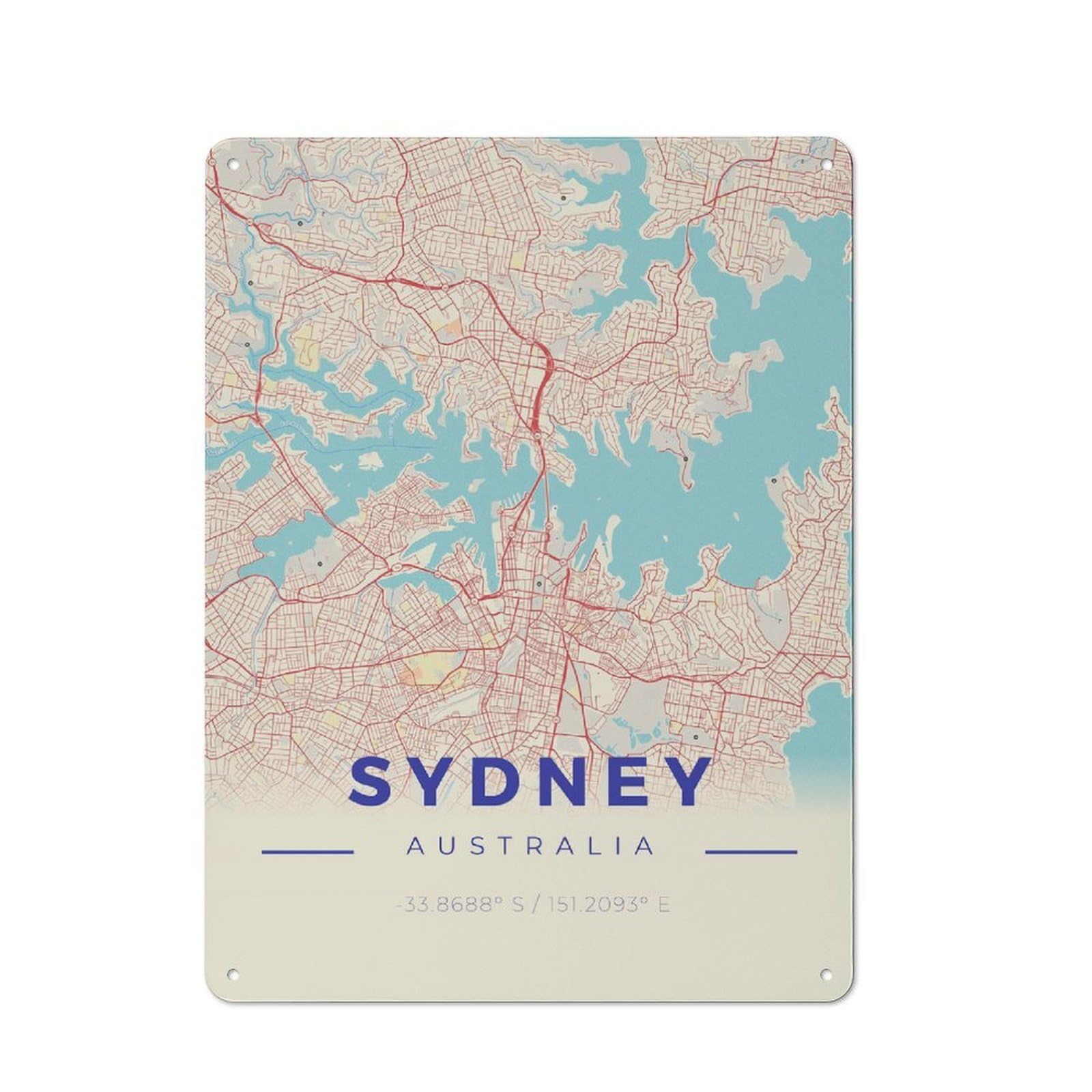 Junmoney Sydney Vintage Map Style Retro Metal Sign 40X30cm For Living Room Or Hallway, For Updating Living Room And Hallway After Moving