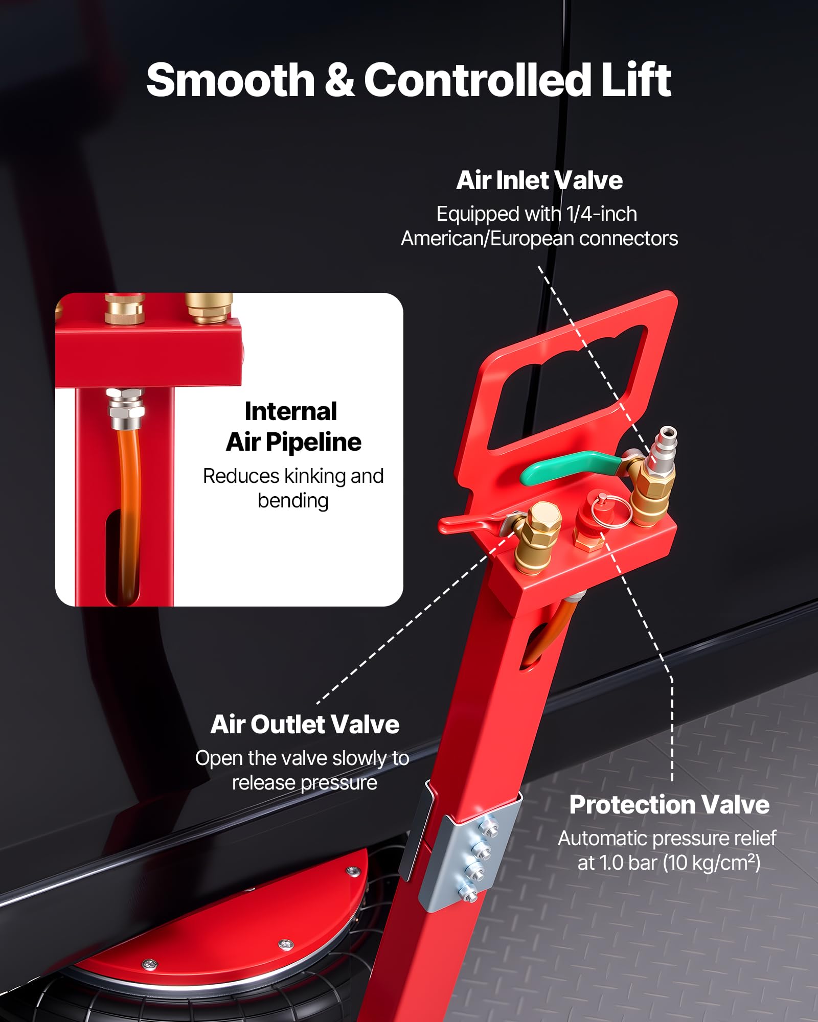 VEVOR Cric Pneumatico per Auto da 5 Tonnellate con 6 Tubi in Acciaio e Manico Lungo Regolabile, Altezza di Sollevamento da 140 a 464 mm, Sollevamento Rapido, Cric Pneumatico per Auto, SUV