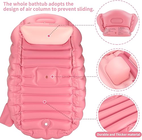 Miniatura 4 de Swimbobo Bañera Inflable para Bebé Portátil Plegable Mini Piscina de Viaje Ayuda a Bebés hasta Bañera para Niños Pequeños (Rosa)