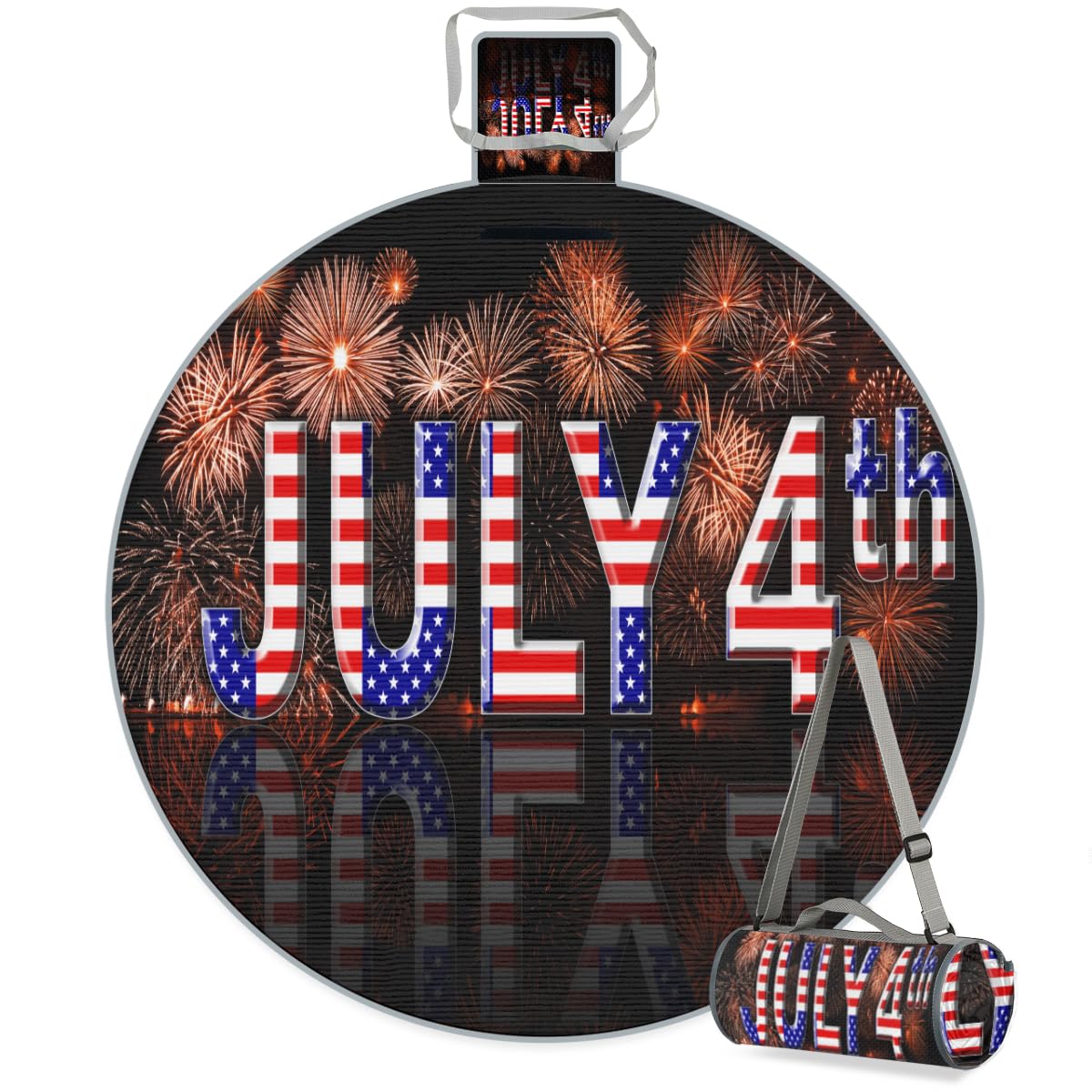 Shimoshe Fireworks Picnic Outdoor Blanket Foldable Waterproof Sandproof Beach Blanket Portable Water-Resistant Round Picnic Mat for Travel Camping Park Lawn