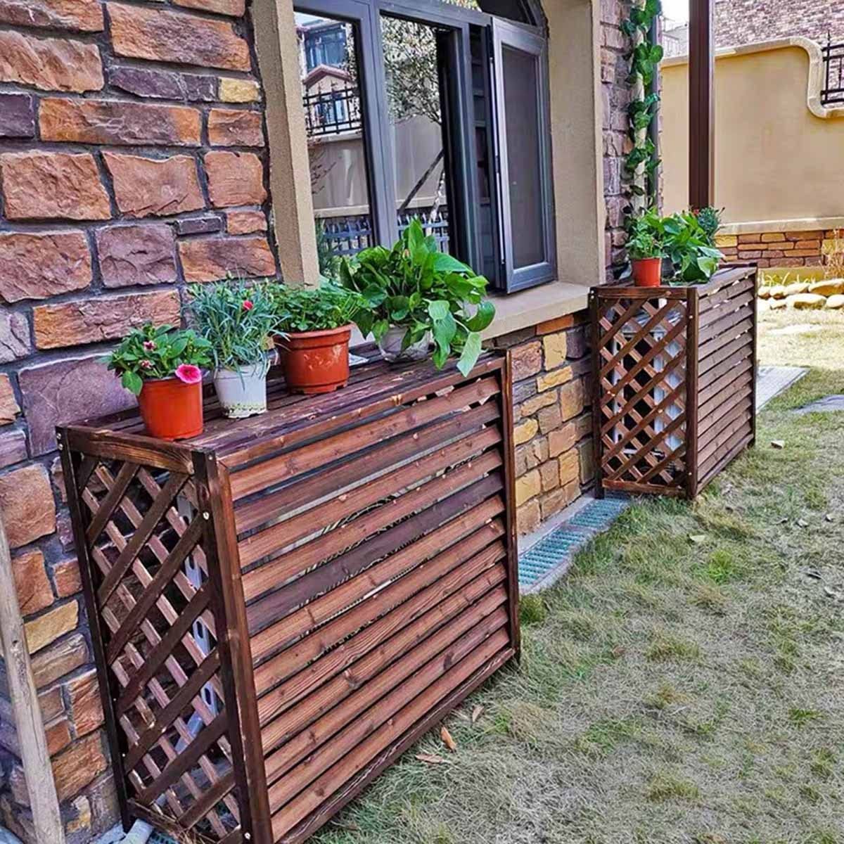 Copertura Esterna Per Condizionatore In Alluminio – Griglia Frangisole E Fioriera Nascondi Unità (Marrone, 100x50x70 Cm)