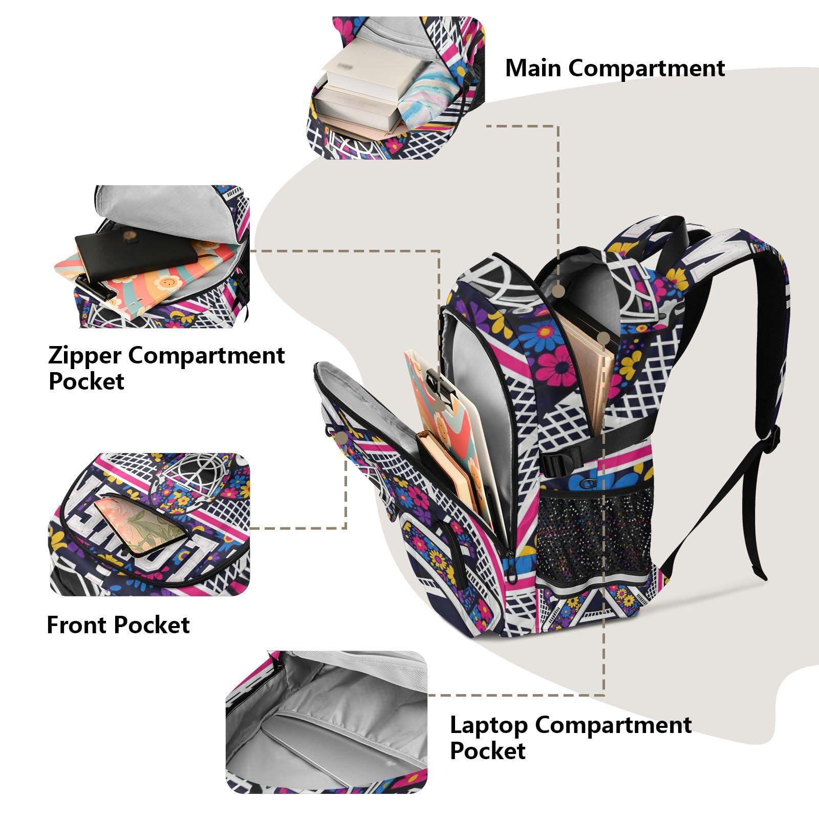 Grande zaino da viaggio Flower 29 colorato hockey portiere College borsa da lavoro 44,5 cm