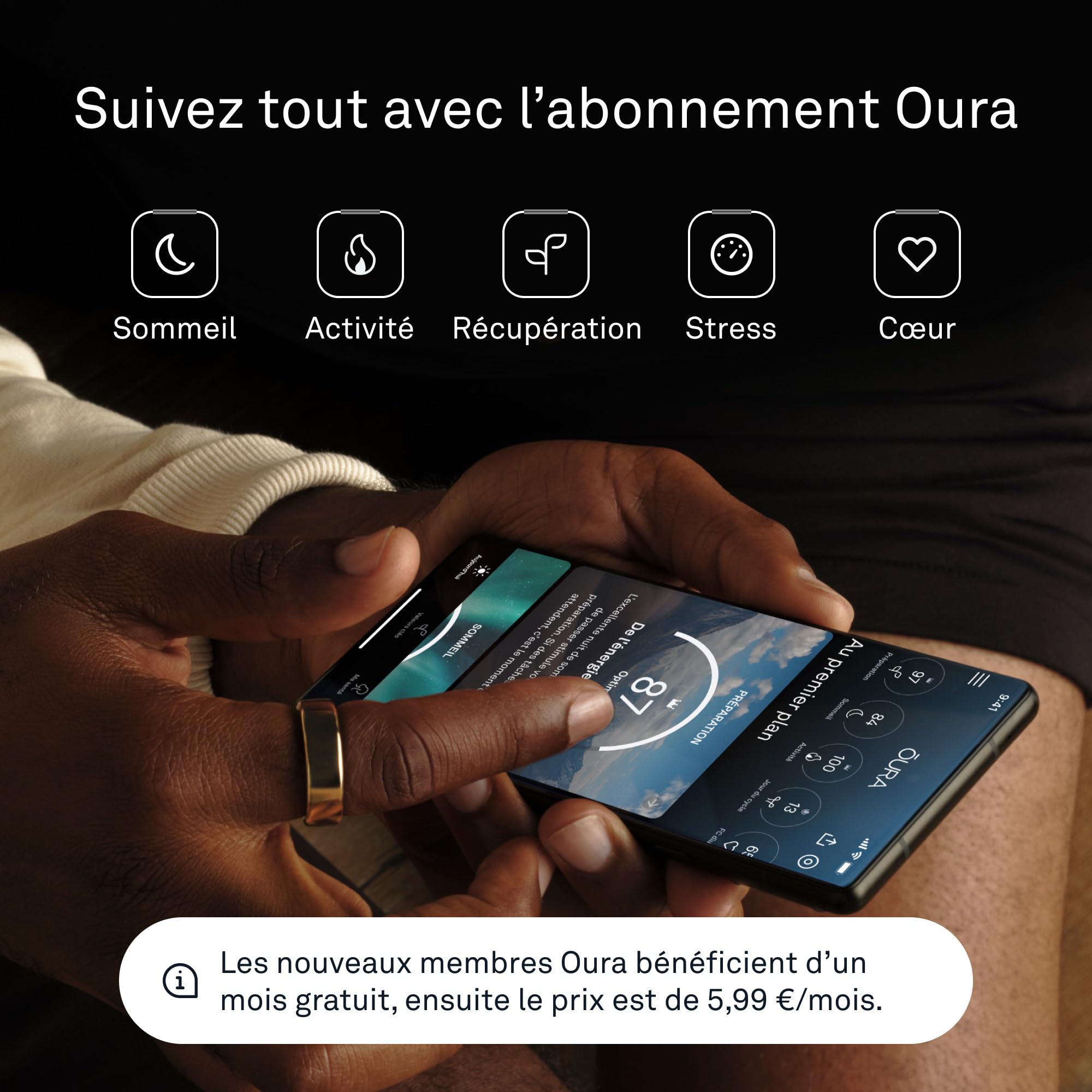 Oura Gen3 Heritage Anneau connecté - Taille 6, Stealth | Suivi sommeil, fréquence cardiaque et activité - Max. 7 jours d'autonomie - Compatible iOS/Android - Baguier Oura pour trouver votre taille