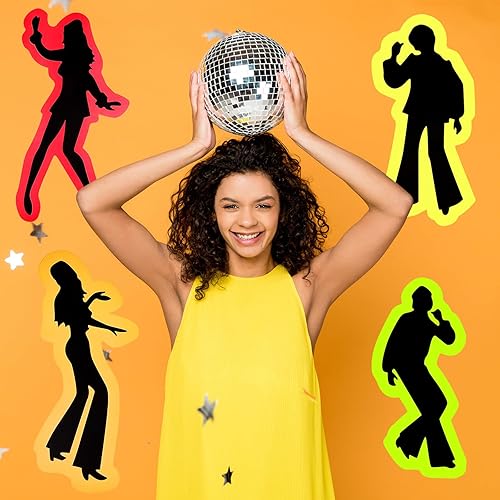 Miniatura 7 de 12 piezas de siluetas retro de los años 70, siluetas de baile, silueta de discoteca, suministros de fiesta vintage de los años 80, calcomanías de