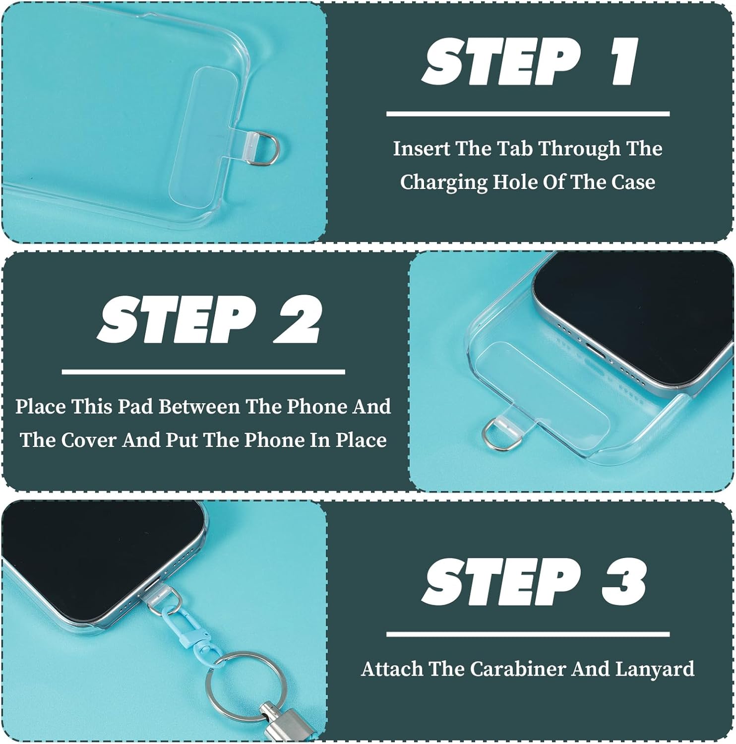 Transparent Phone Tabs, 4PCS Phone Lanyard Patch for Phones Strap Cellphone Lanyard Without Adhesive for Smartphone Full Coverage Case (T Type - Silver Buckle) - Image 2