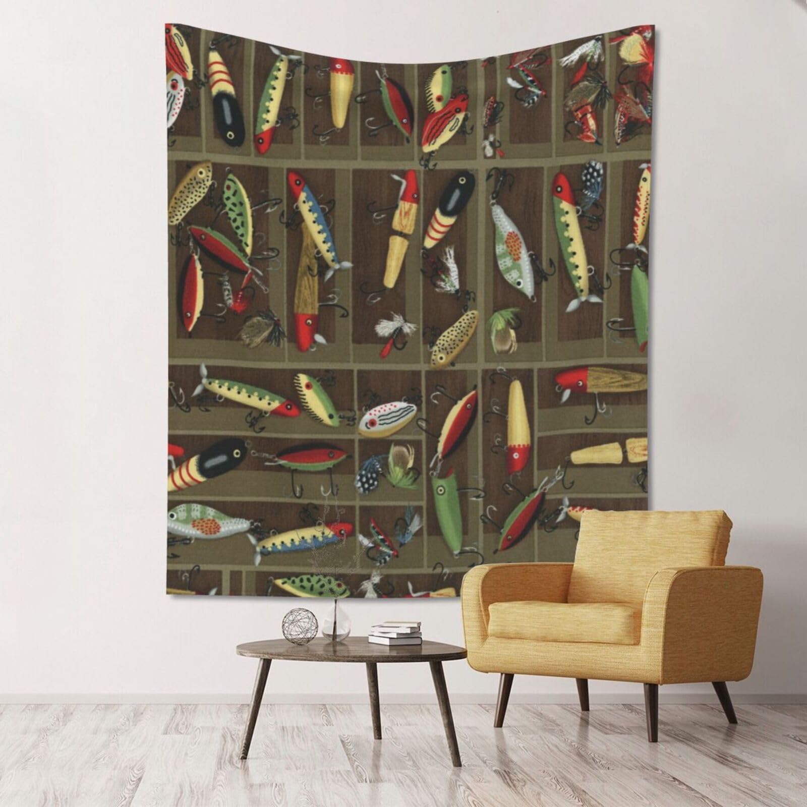 WKSGDSG Large Wall Hanging, Machine Washable Tapestry For Dorm Room, Fishing Lure Style, Lightweight Polyester Wall Art For Bedroom Living Room, 152x130cm