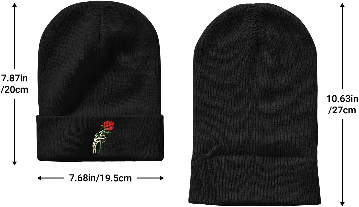 YIEOFH Skeleton Skull Rose Embroidery Beanie Hat for Men Women Winter Warm Stretch Skull Knit Hats Cap Black - Image 4