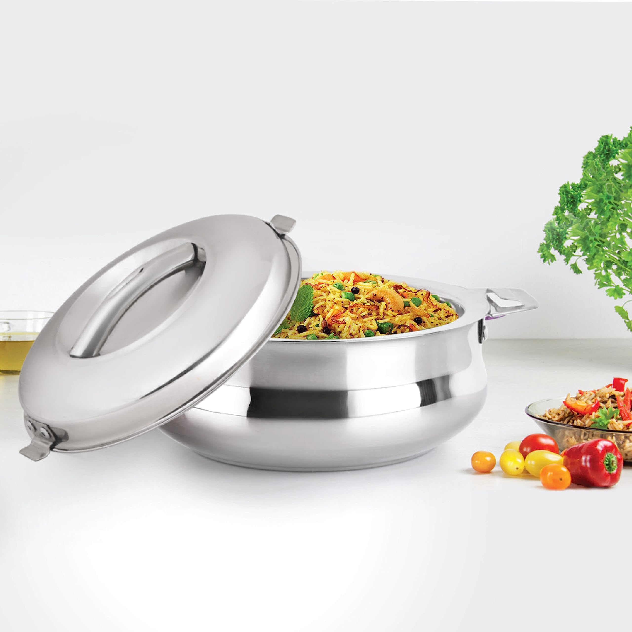 Cello Bella Double Walled Insulated Stainless Steel Casserole 5000ml, Silver | Food Grade, PU Insulated Easy Grip Handle | Keeps Roti, Soups, Rice Hot For Long Hours | Ideal For Kitchen & Gifting