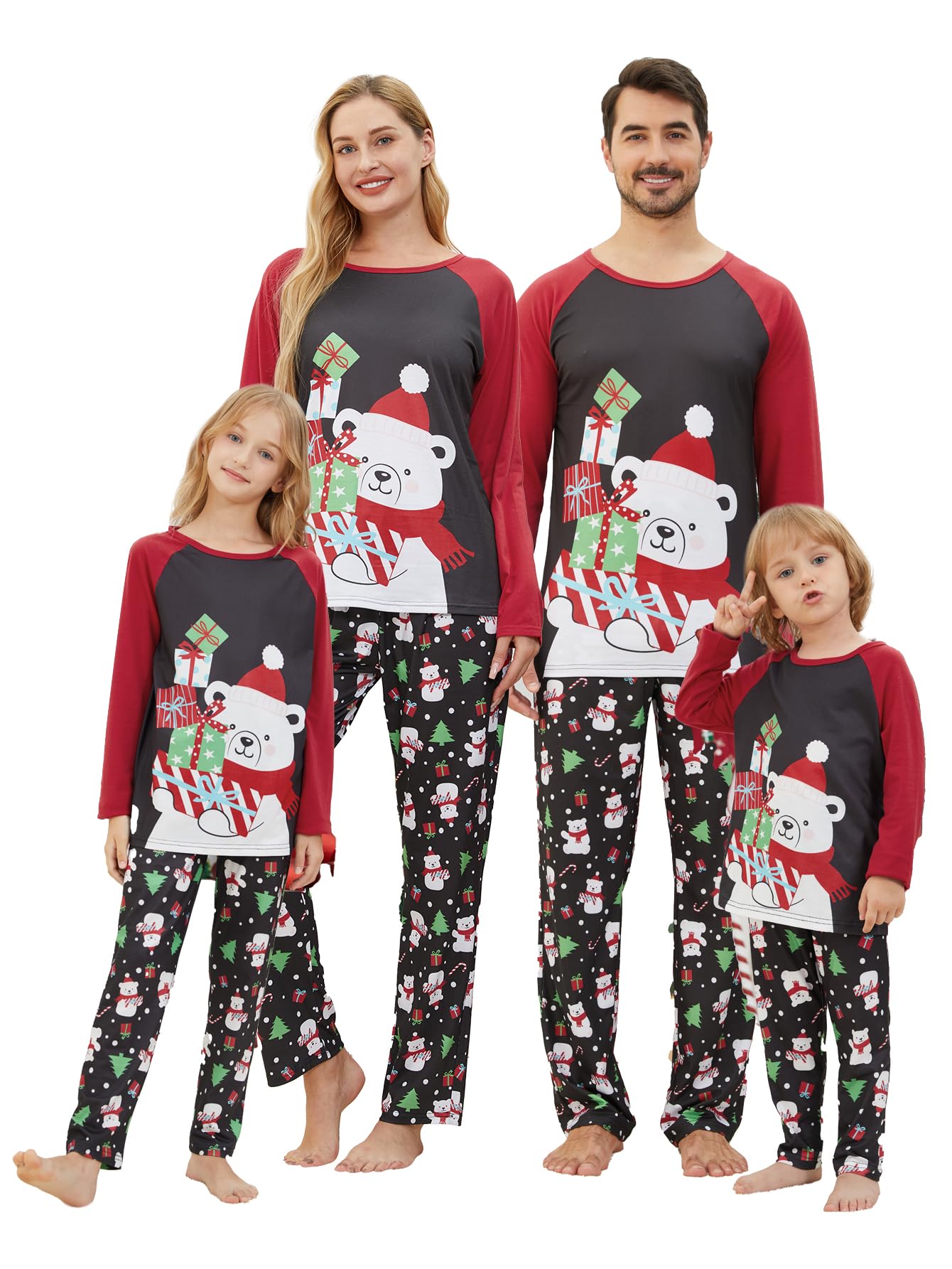 HONG HUI Matching Christmas Family Pajamas Set Holiday Santa Claus 2Pcs PJS Set