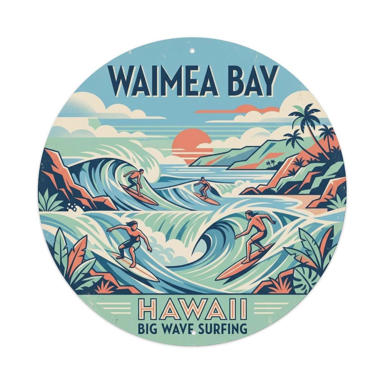 Waimea Bay Surf Riders Hawaii Beach Destination Metal Tin Sign