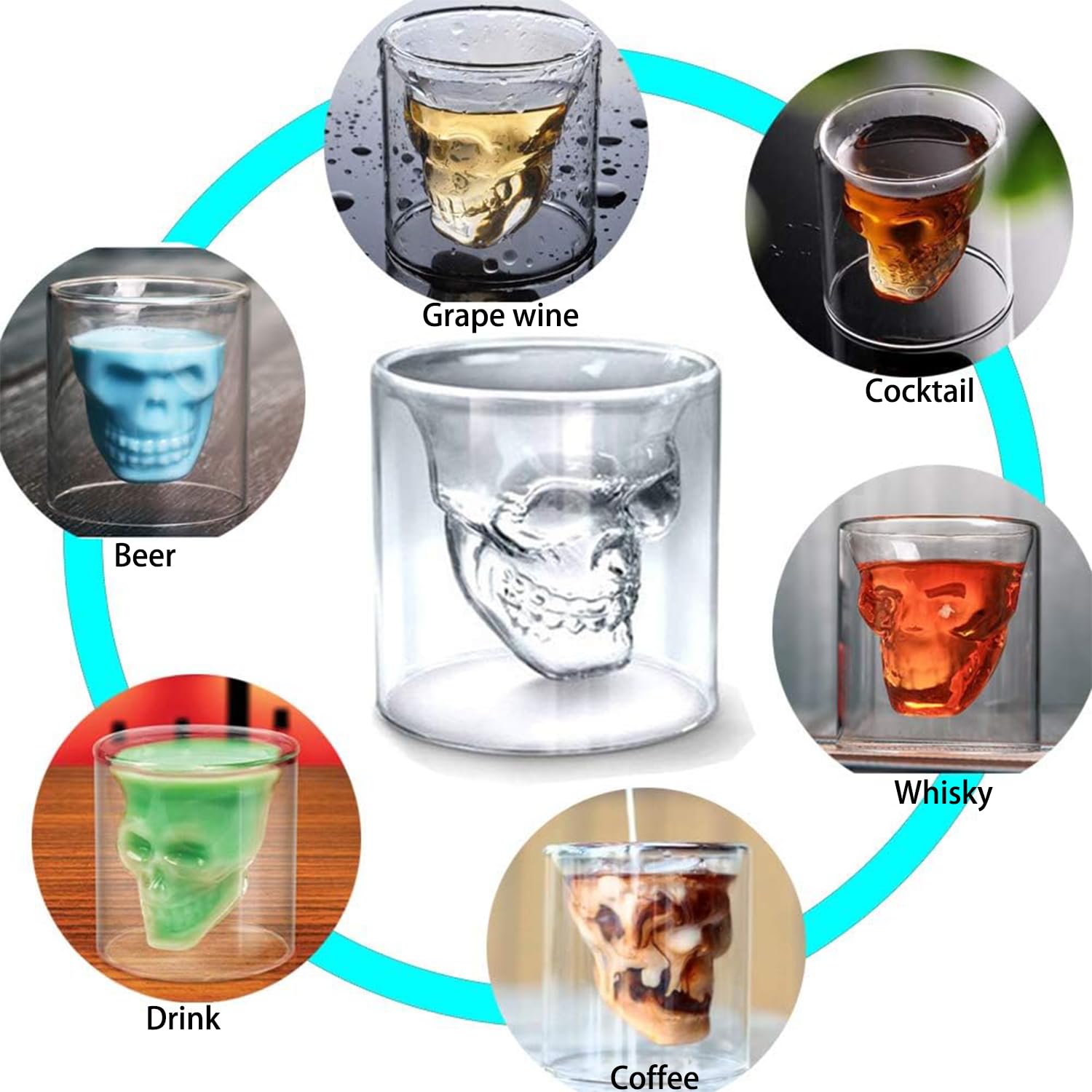 4 Pezzi 75 ml Bicchieri Da Liquore a Forma Di Teschio, Bicchieri Teschio, Tazze Da Caffè a Forma Di Cranio, Vetro Borosilicato Ad Alto Contenuto Di Boro, Trasparente, per Vino, Vodka, Feste, Domestico
