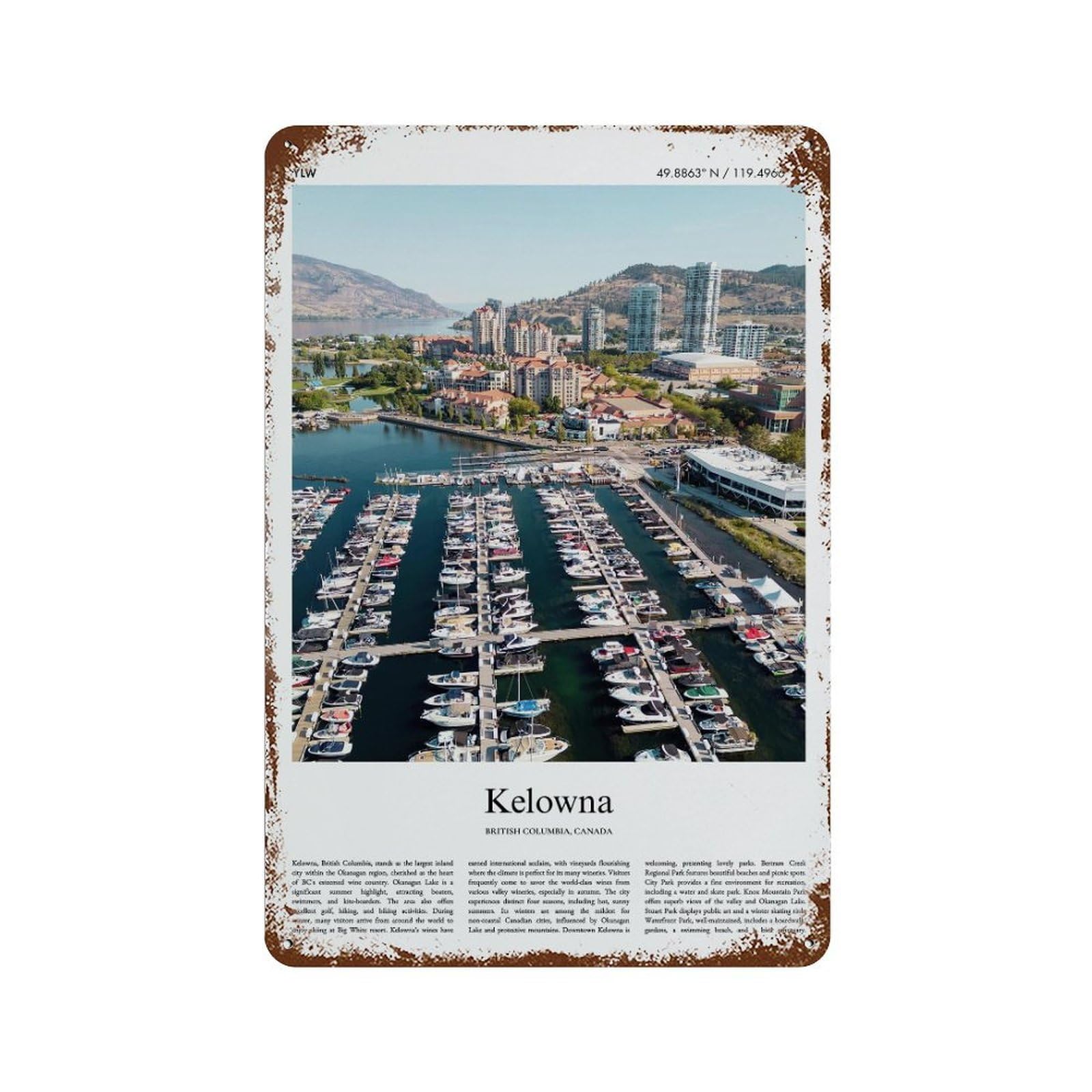 xiaoxiaoshen Kelowna British Columbia, Canada City Scenery Wall Decor Art Metal Tin Poster Modern Home Decor Art Home Bar Shop Decorations Vintage Sign 30x20cm