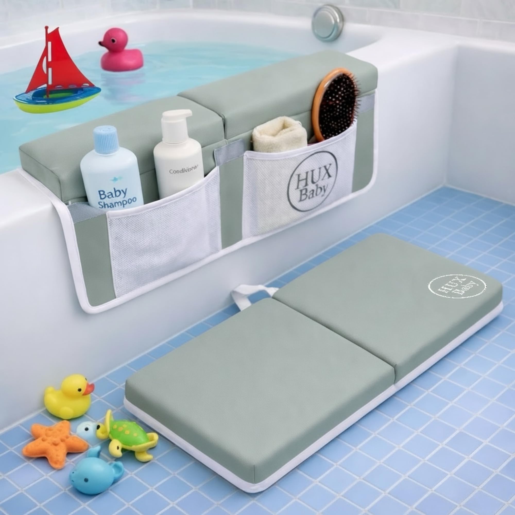 Comfortable Baby Bath Kneeler and Elbow Rest Pad Set Non-Slip Bathtub Kneeling Pad for Bathing Baby Bath Tub