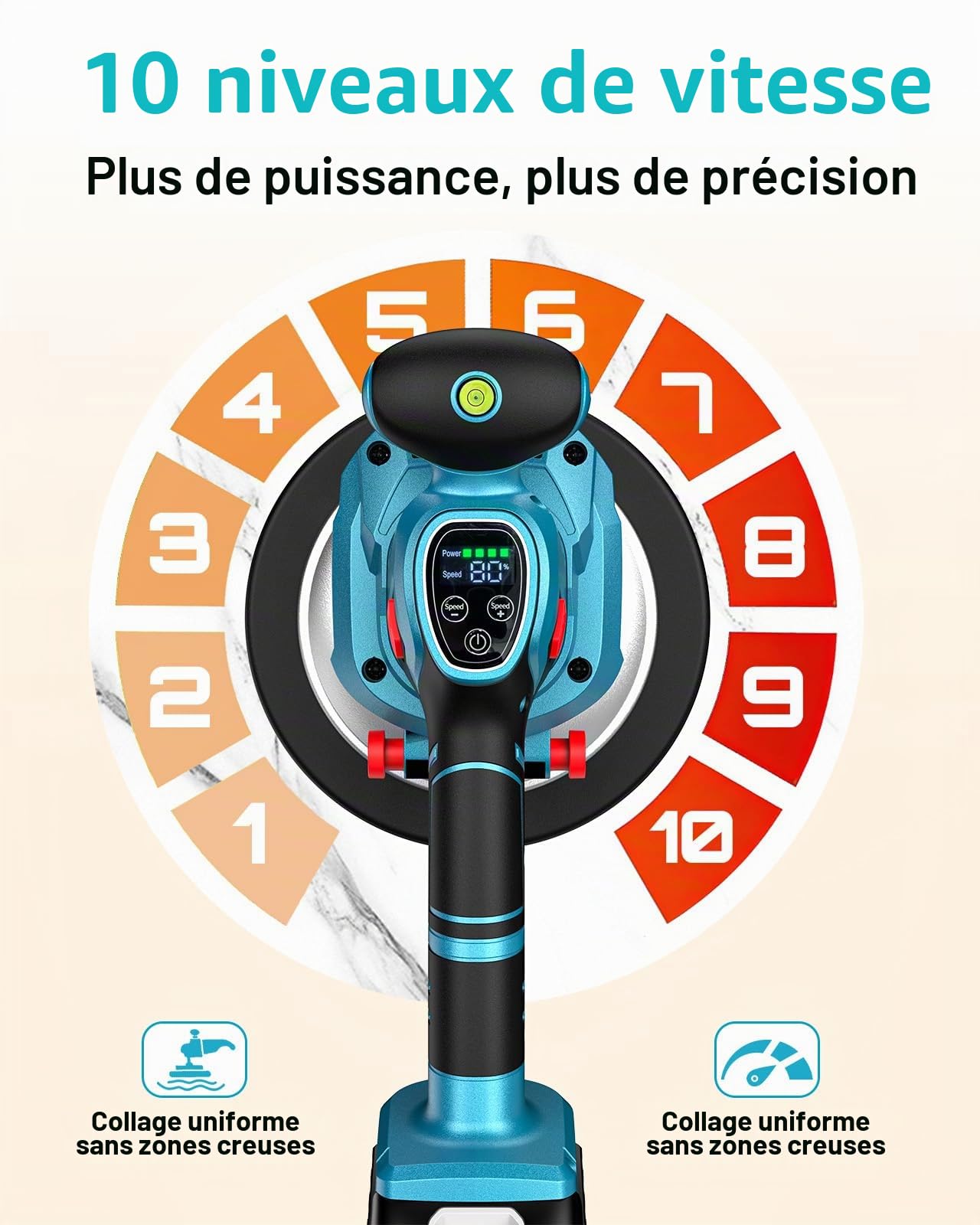 SEESII CX76 Ventouse Vibrante Carrelage Sans Fil - Machine de Nivellement avec 2x2000mAh Batteries, Ventouse de 145mm, 10 Vitesses Réglables, pour Professionnels et Bricoleurs