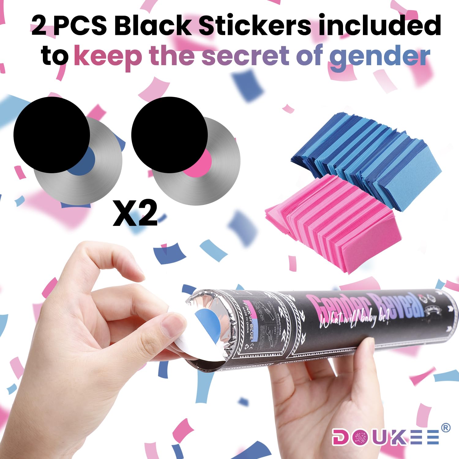 Gender Reveal Konfetti-Popper, rosa blau, biologisch abbaubare Kanone, 2 Stück | More Papier-Konfetti, 7,6 m platzend, lebendige Farben, Babyparty-Kanone für Jungen oder Mädchen, Partyzubehör