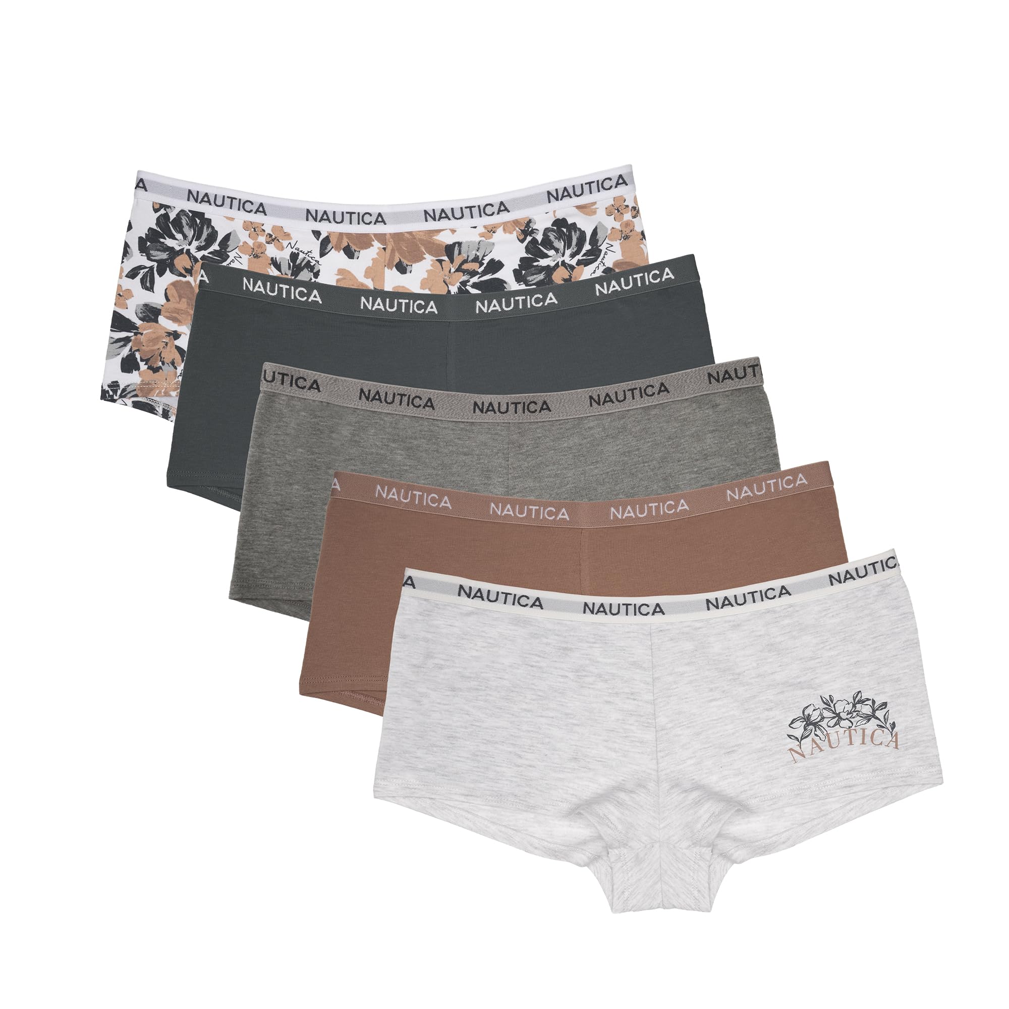 Nautica Women's Cotton Boyshort Underwear Set, 5-Pack