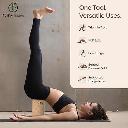 Miniatura 6 de ORW OREN'S Bloque de yoga de corcho natural, 9 x 6 x 3 pulgadas, 1.5 libras, pesado, antideslizante, soporte ecológico para equilibrio,