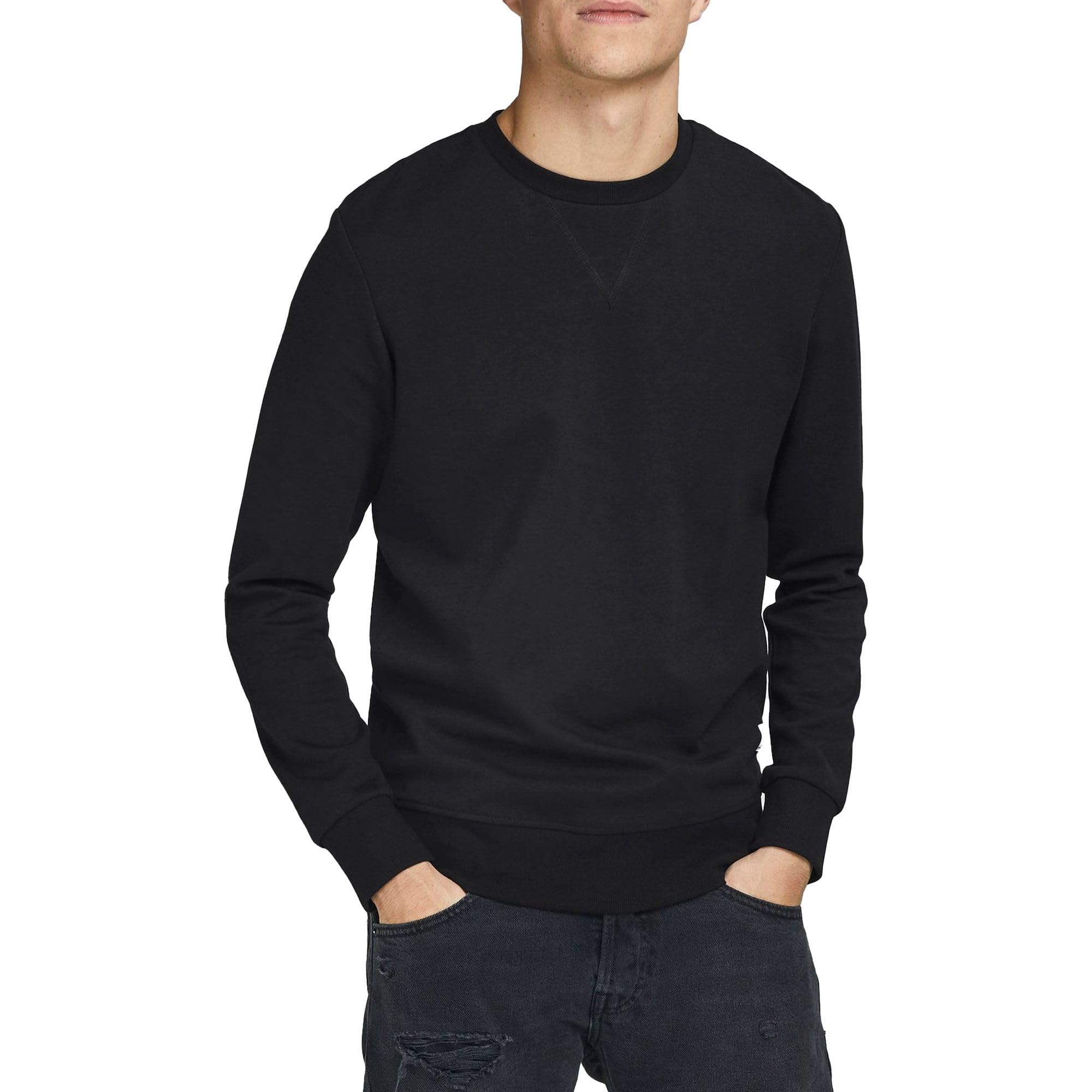 JACK & JONES Uomo Felpa Basic a Maniche Lunghe Girocollo Pullover Maglione Monocromatico Jumper JJEBASIC, Colore:Nero, Dimensione Maglia:L