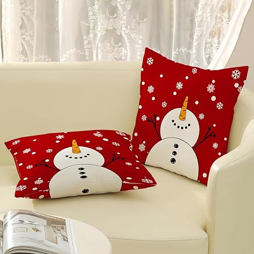 Miniatura 6 de Fundas de almohada rojas de Navidad de 18 x 18 pulgadas, paquete de 2 fundas de almohada navideñas de copo de nieve, decoración de invierno, funda
