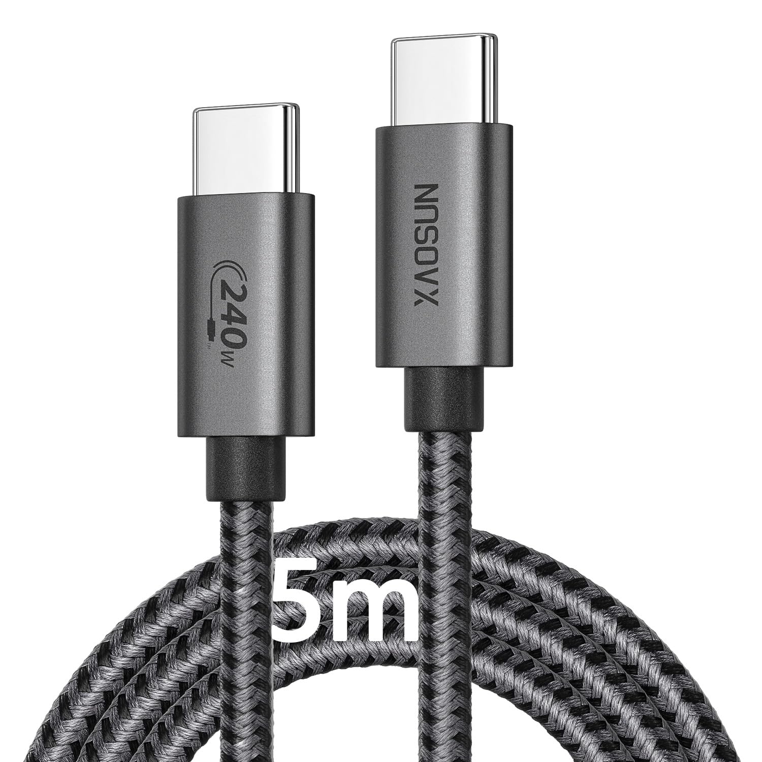XAOSUN 240W USB C auf USB C Kabel 5M, PD 3.1 (48V/5A) USB C Schnellladekabel,Nylon Geflochten & Emarker 2.0 Ladekabel Kompatibel mit iPhone17/16/15, Macbook Pro/Air,iPad Pro/Air,Samsung Galaxy,Switch