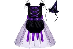 Baby Girl Witch Costume Halloween Cosplay Outfits Mesh Romper Hair Hoop Fancy Dress