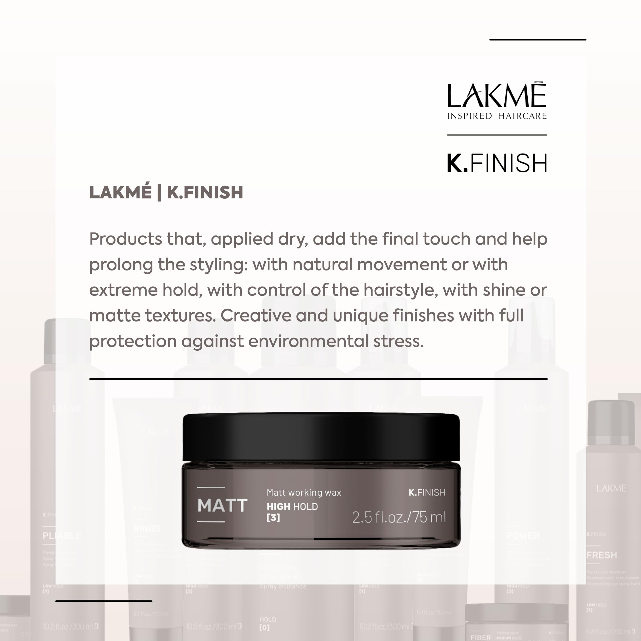 LAKMÉ K.Finish Cire coiffante mate pour cheveux, crème mate, forte tenue, finition mate, 2,5 ml
