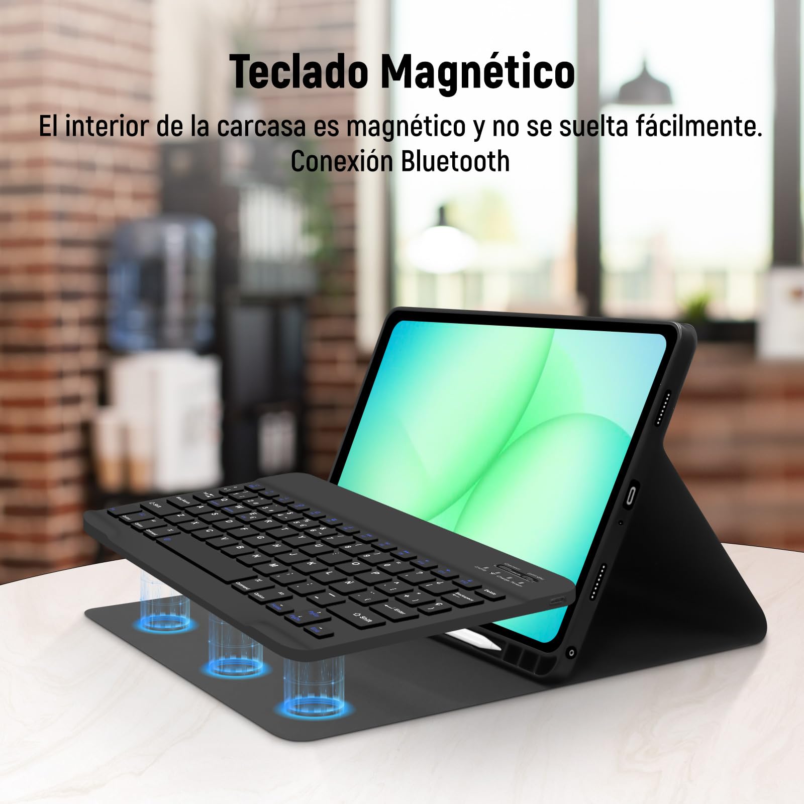 Lielax Funda con Teclado Español Ñ para Samsung Galaxy Tab A9+/A11+ 11 Pulgada, Teclado Bluetooth Magnético Desmontable para Galaxy Tab A11 Plus 2025/A9 Plus 2023, Negro