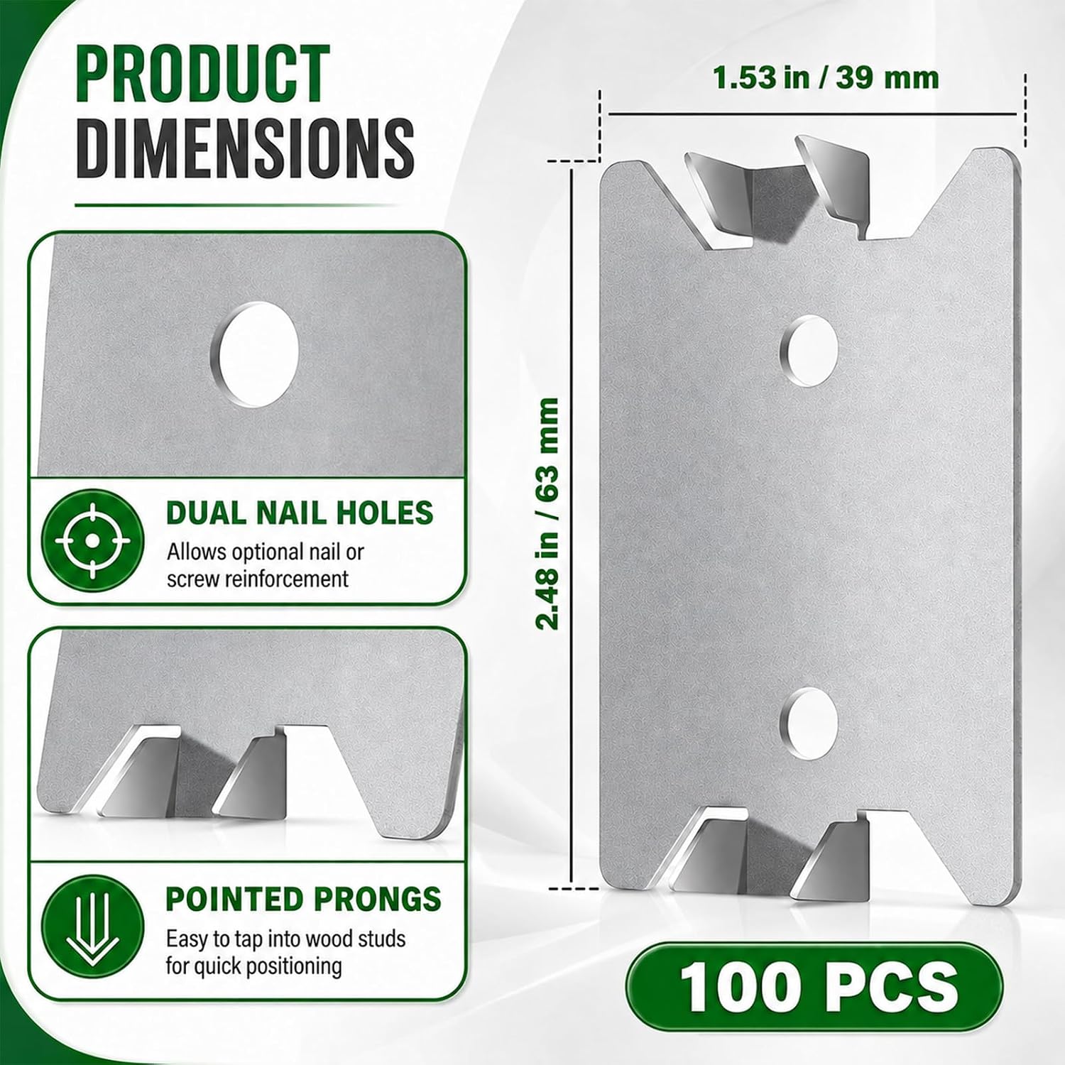 100PCS Nail Plates for Wood Studs 2.5x1.5 Inch Steel Cable Wire Protector image 2