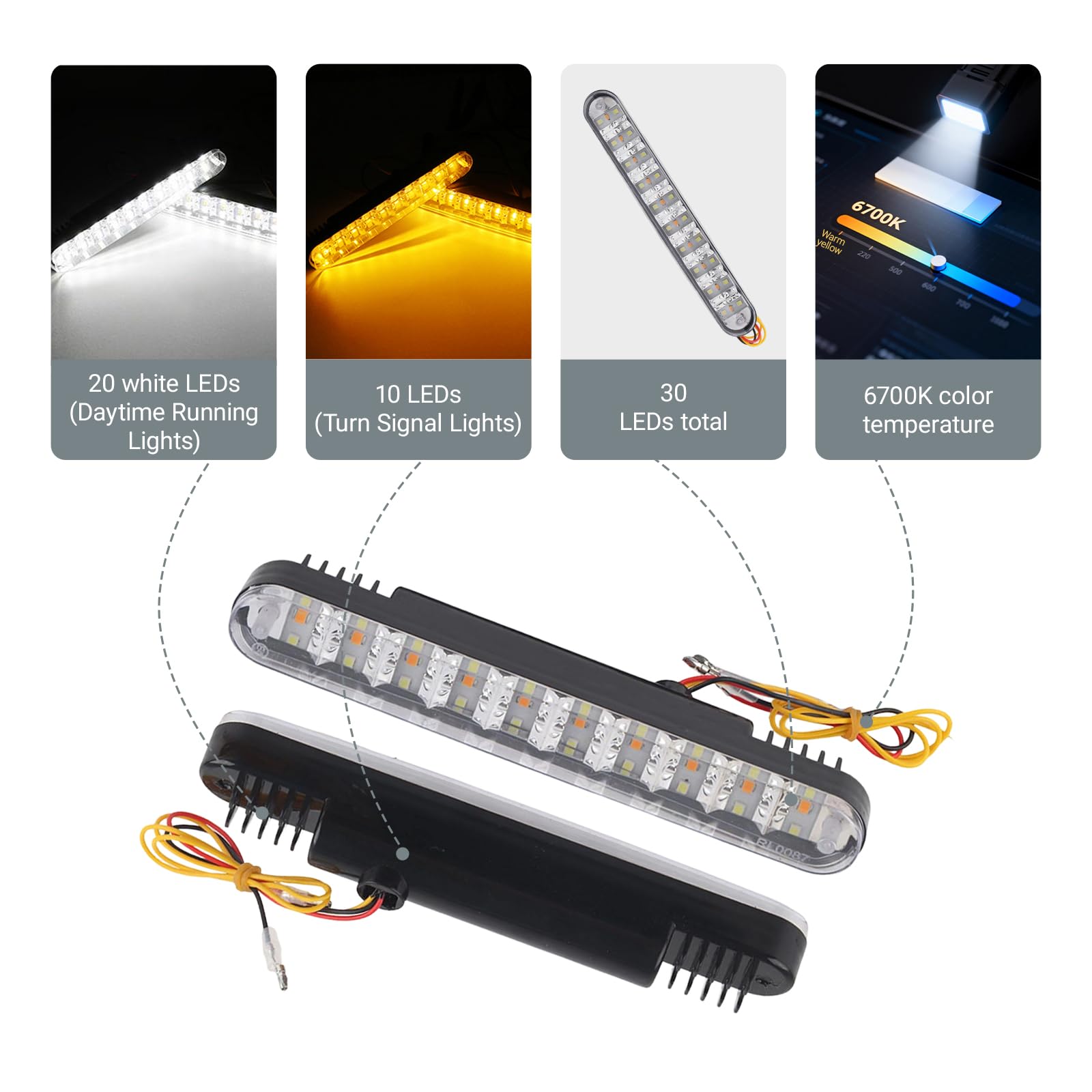 OUKENS Feux de jour 2X 30 LED voiture 12V DC feux de jour DRL conduite lampe de jour + clignotant