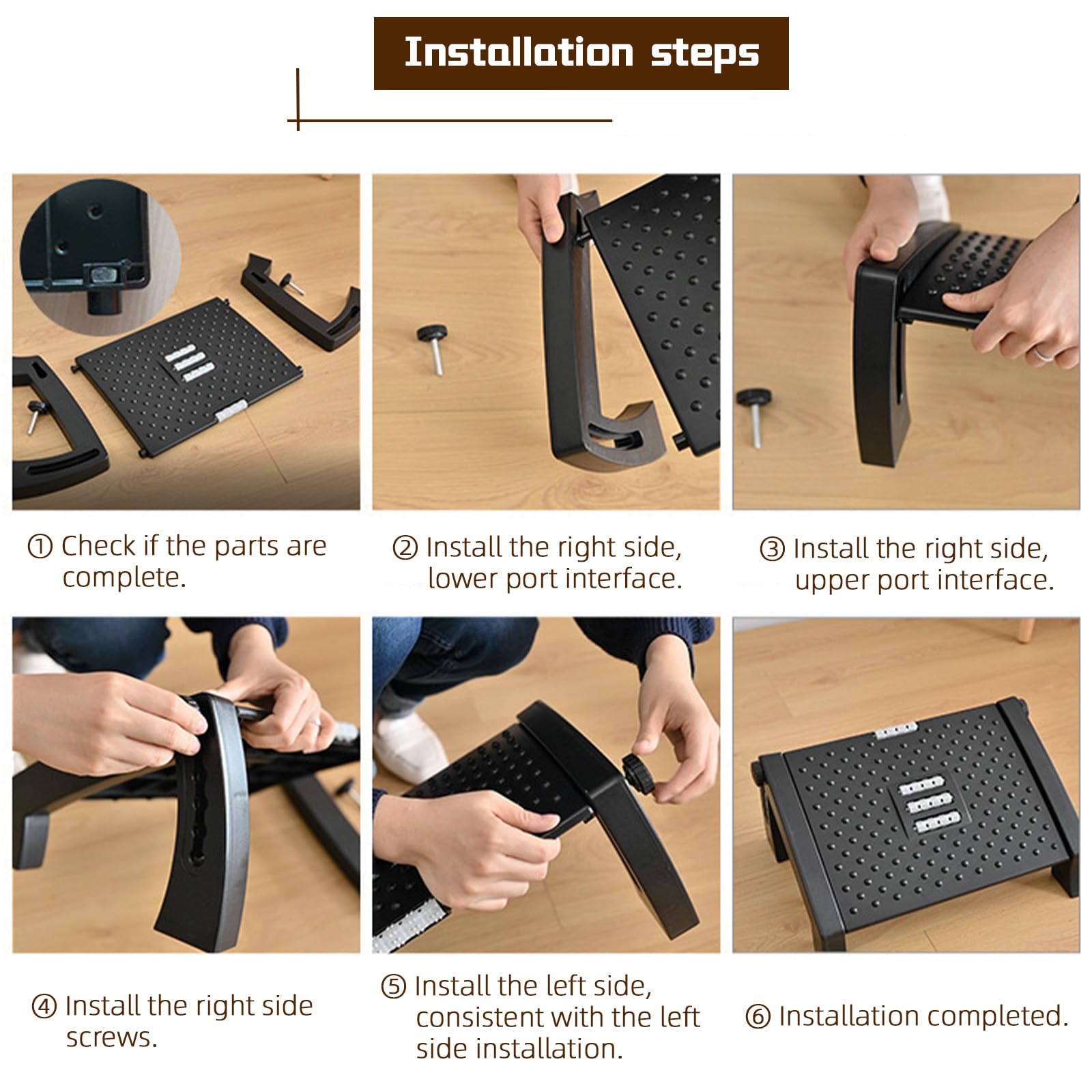 Reposapiés antideslizante de altura ajustable con tabla de masaje, 6 reposapiés de altura ajustable, para oficina, hogar, color negro