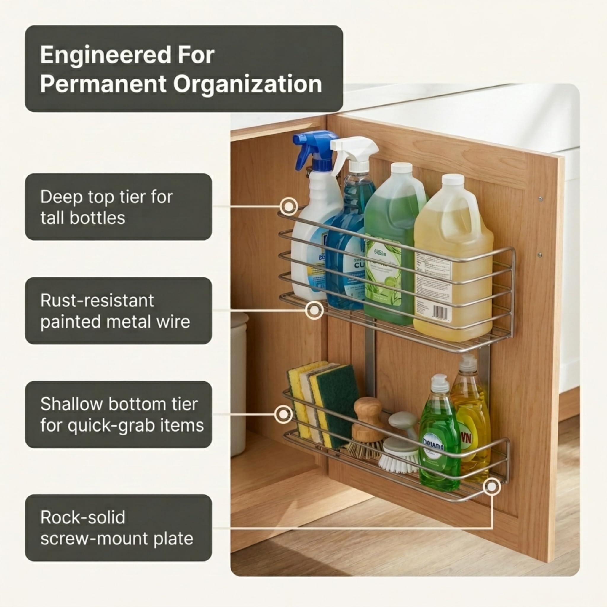 Household Essentials 1228-1 Doppelkorb-Türhalterung, Schrank-Organizer, Befestigung an festen Schranktüren oder Wänden