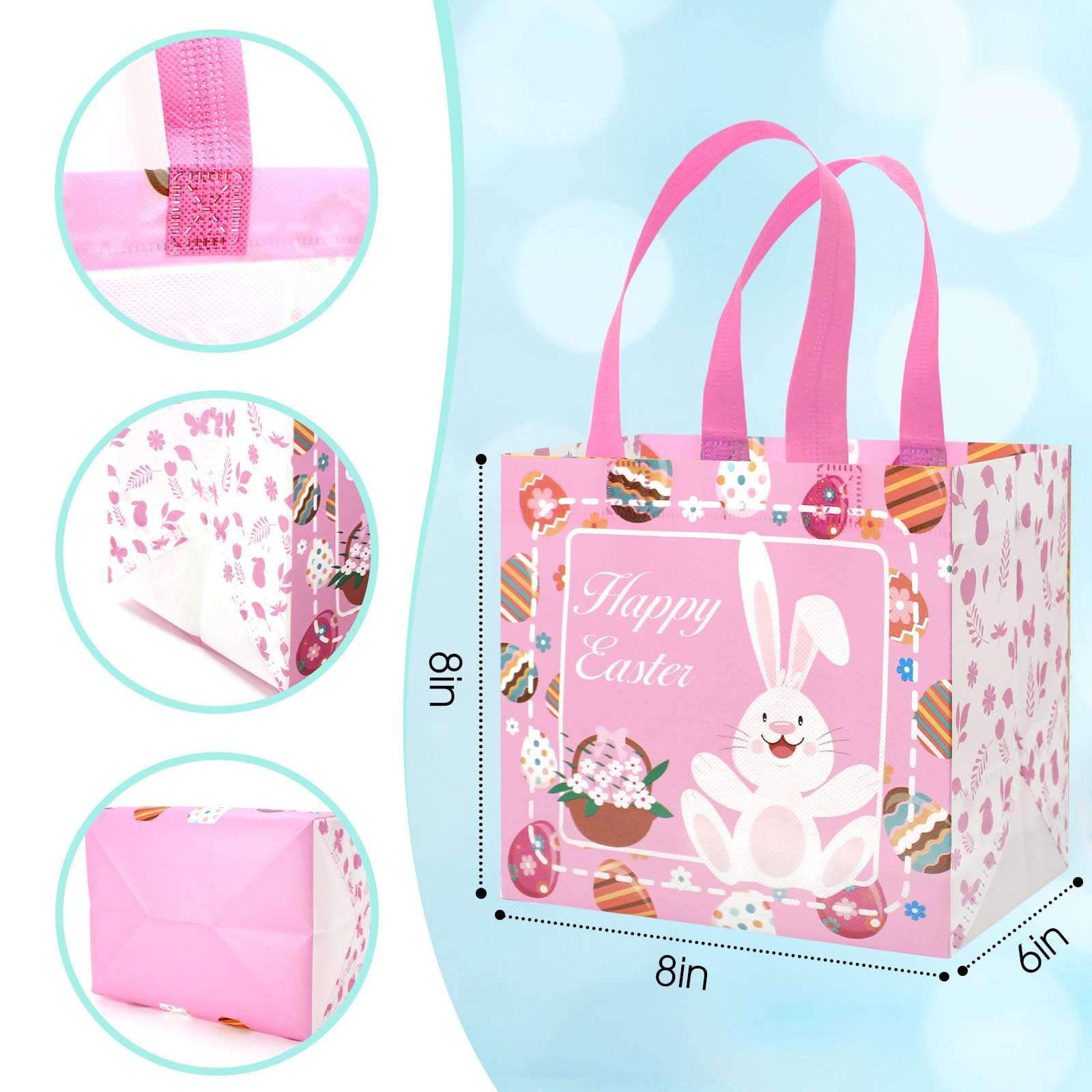 12 Sacchetti Per Caccia Alle Uova Di Pasqua In Tessuto Non Tessuto – Borse Regalo Multifunzionali Con Manici, 21x20x15 Cm, 6 Design Colore Coniglietto, Carota E Pulcino