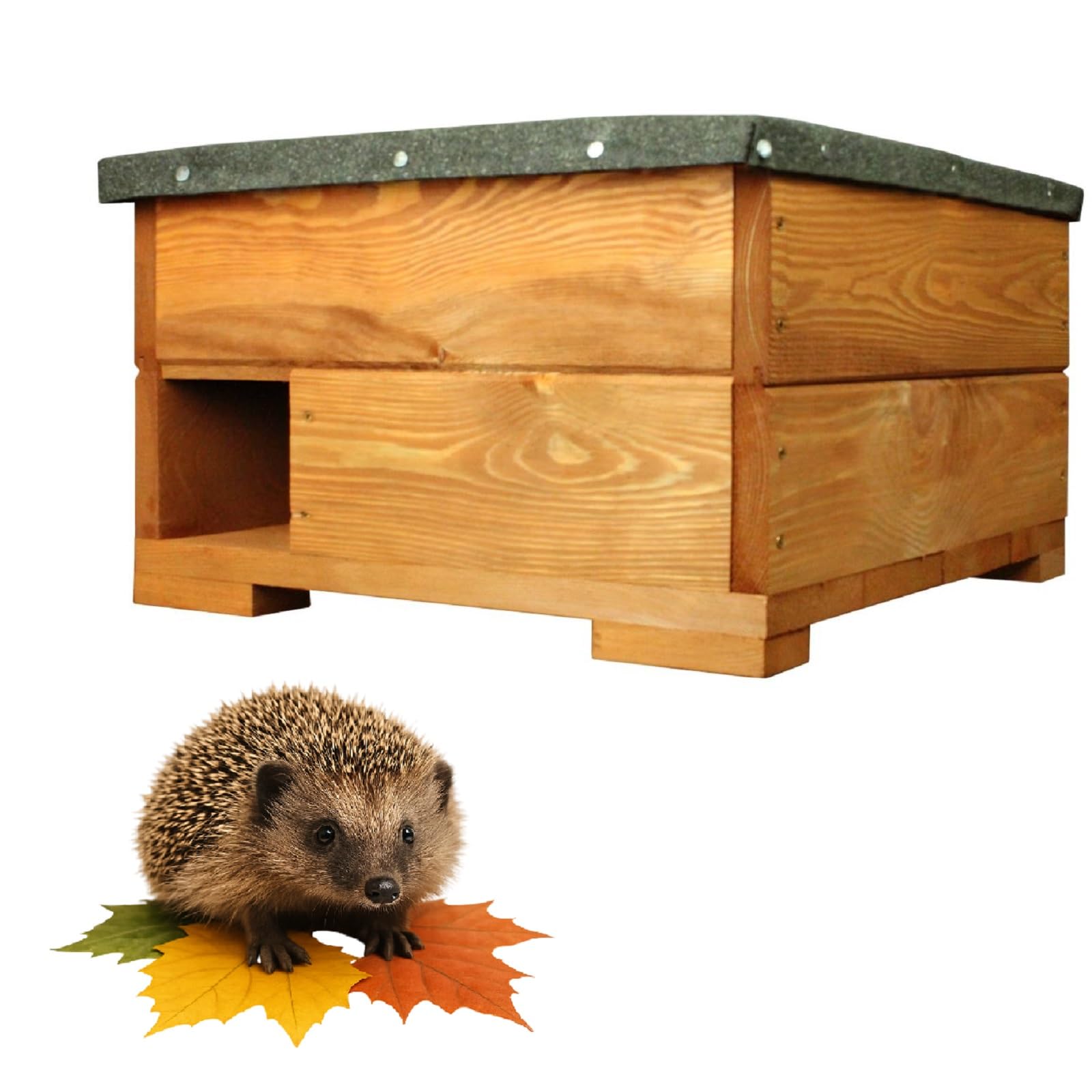 QLS Tierhaus Igelhaus aus Holz 45x45x27 cm Braun, mit abnehmbarem Dach | Igelhaus Holz