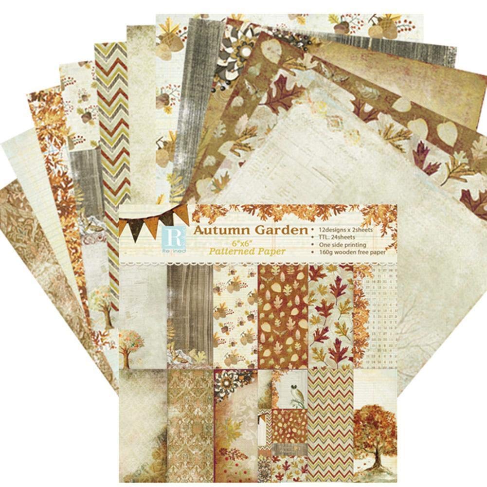 Lankater Random 24Pcs Autumn Garden Scrapbooking Pads Paper Origami Art Background Paper Card Making Scrapbook Paper Craft
