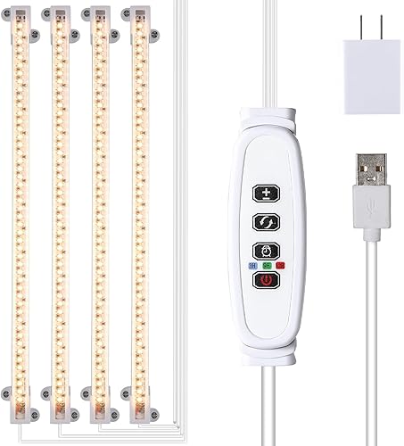 RWNTAO Lámpara LED de cultivo de plantas, tiras de luz de crecimiento de espectro completo de 3000 K para plantas de interior con temporizador de