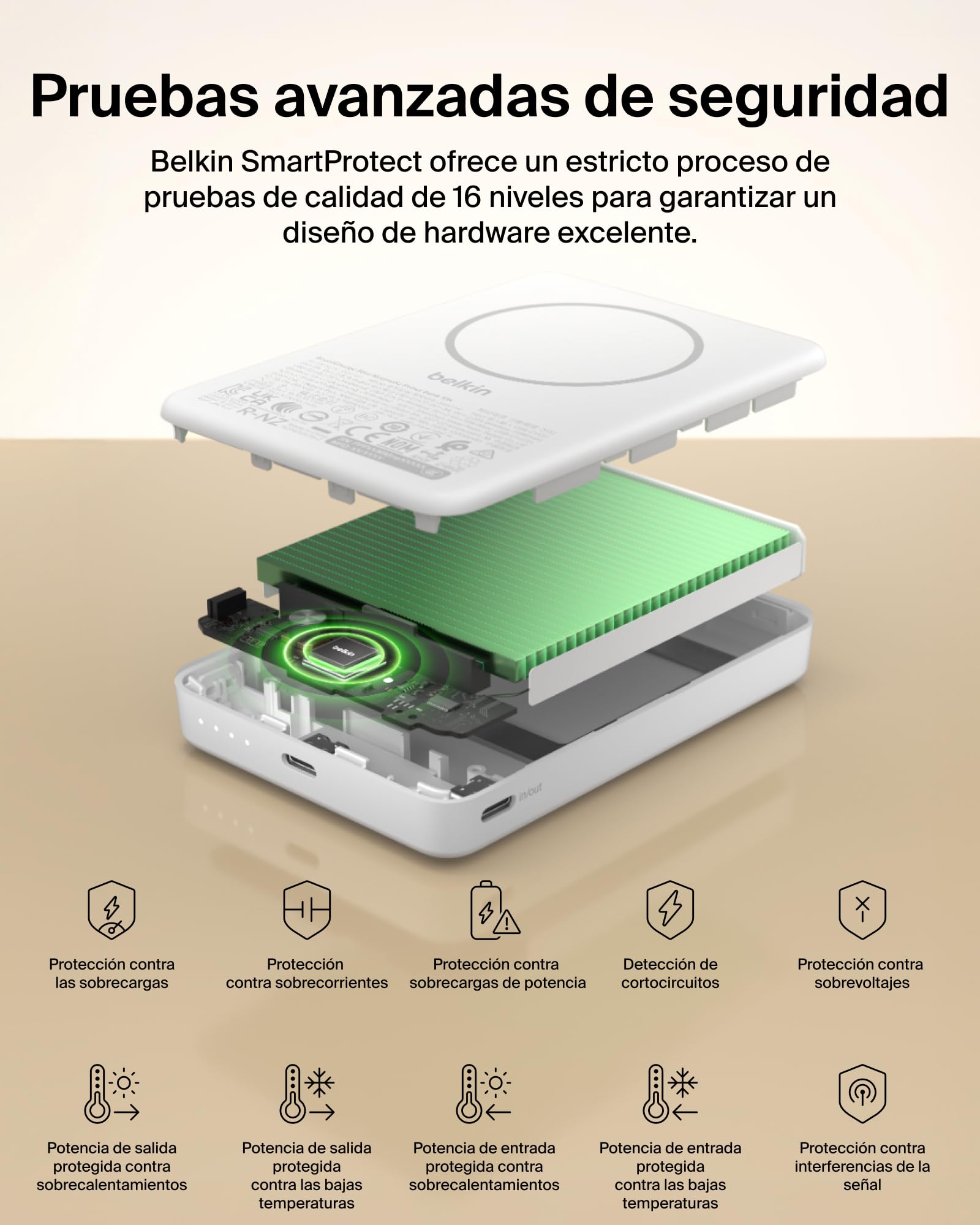 Belkin BoostCharge Batería Externa Magnética 10000mAh 1 Puerto USB-C Blanco | Power Bank 10000 mAh, Anillo Magnético, 2 Puertos USB-C, Cable Incluido, Autorizada como Equipaje de Mano, Batería Portátil
