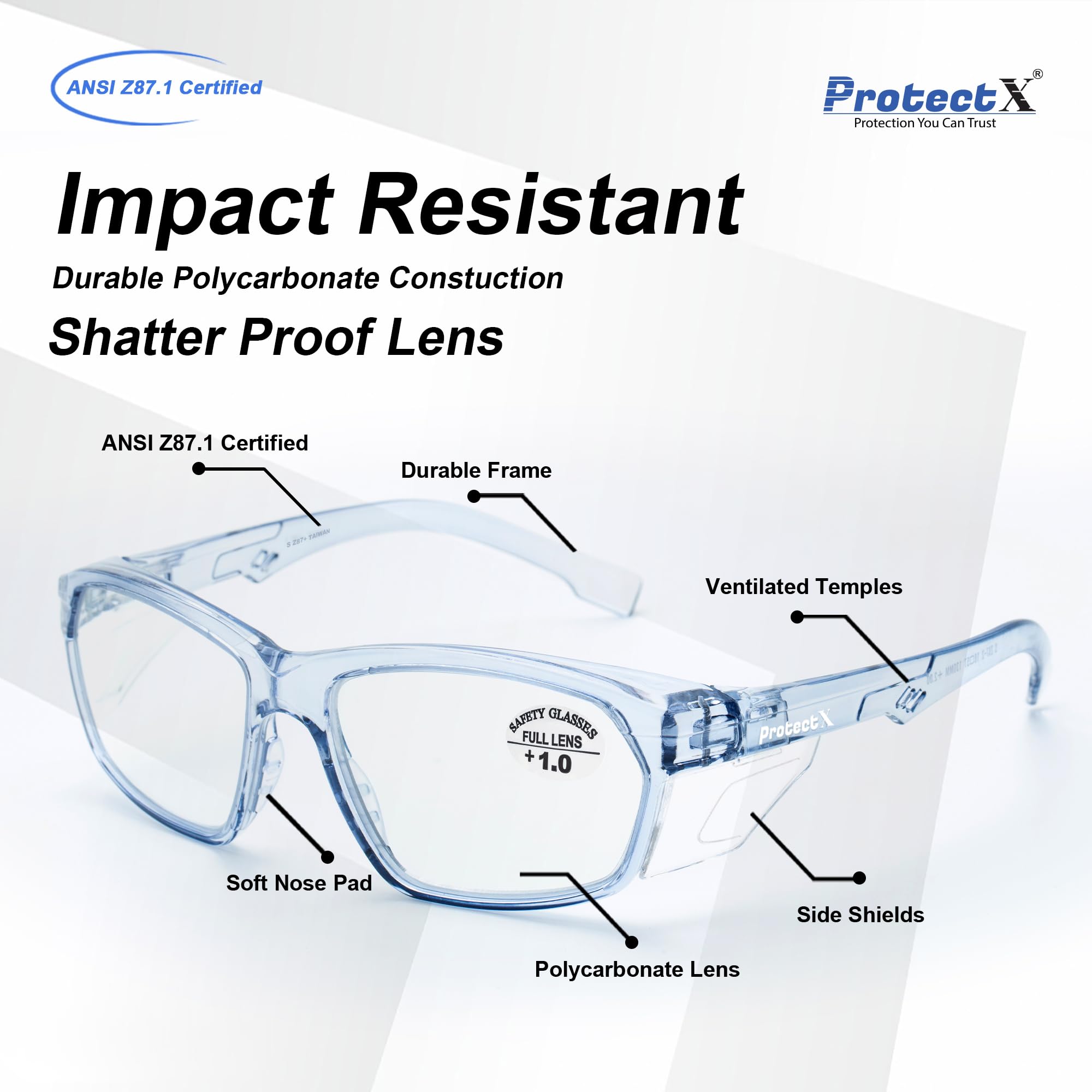 ProtectX Elegantes gafas de seguridad antivaho y arañazos con protección UV para lectores, gafas ligeras para hombres y mujeres