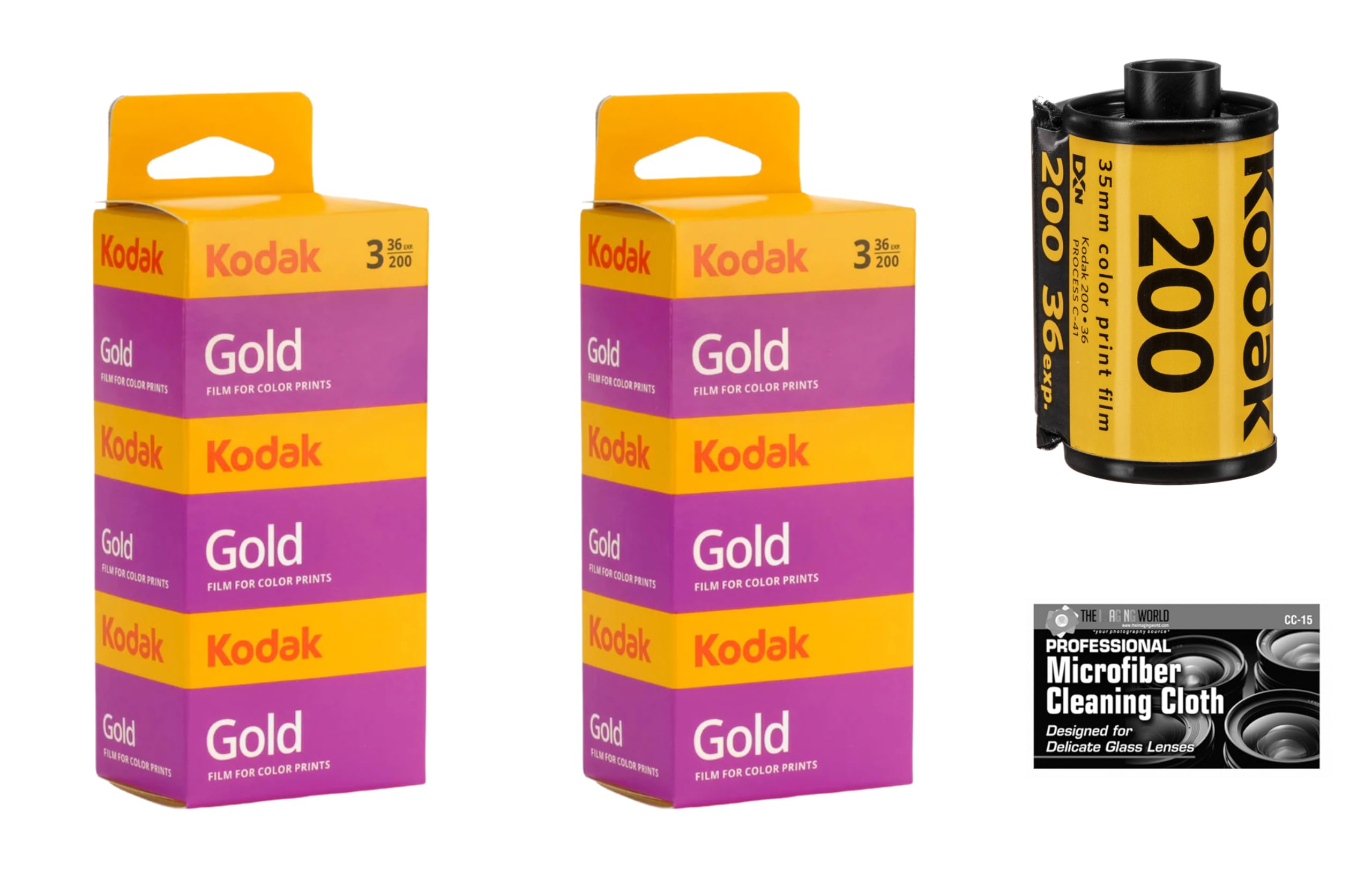 Kodak Gold 200 Lot de 6 rouleaux de film de 35 mm, 36 poses chacun, pour appareil photo de 35 mm, chiffon en microfibre de qualité supérieure