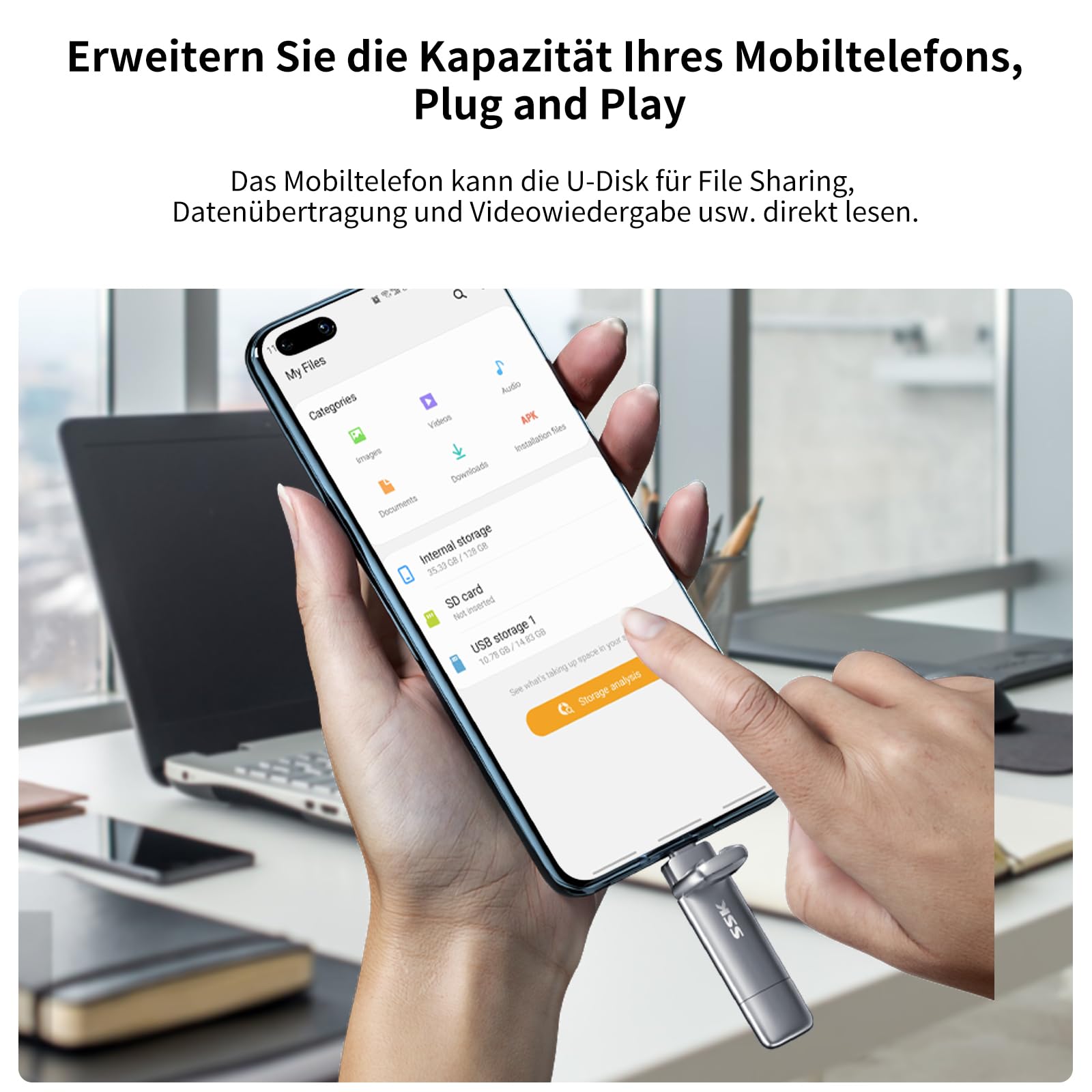 SSK 1 TB SSD USB C Stick bis zu 1000 MB/s, schnelle externe SSD-Festplatte, 1 TB Typ-C + A USB 3.2 Gen 2, USB-Speicherstick für iPhone 15/PS4/Android Handy/Tablet/Windows/Mac