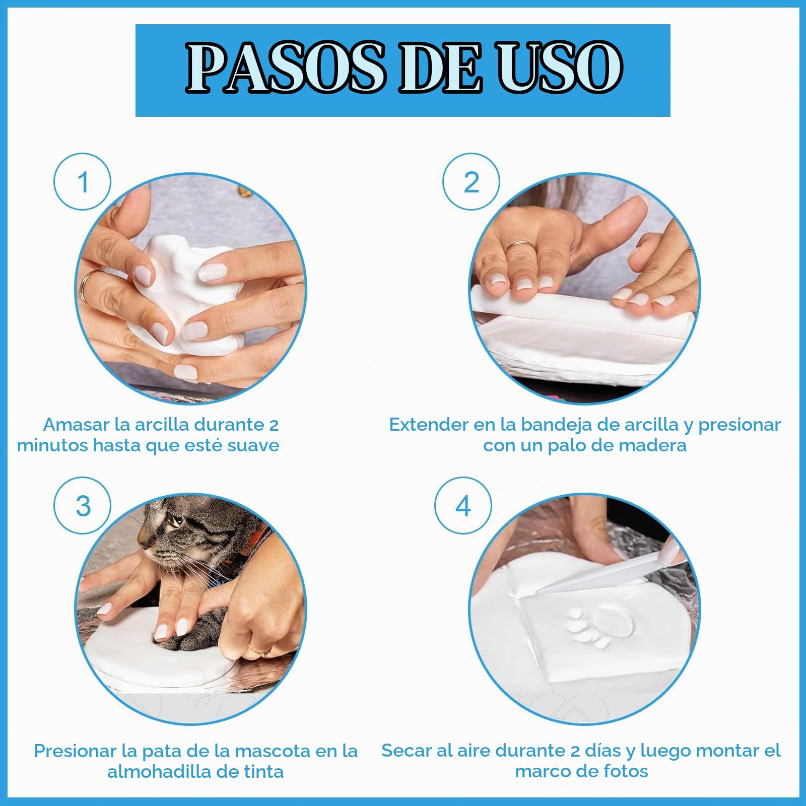 Juego de Huellas de Perro y Gato, Molde de yeso 3D - Caja de Recuerdos, Conjunto de Marco de Fotos y Huellas de Patas, para Marco de Fotos con Estampado de pata de Mascota y Juego de Sellos