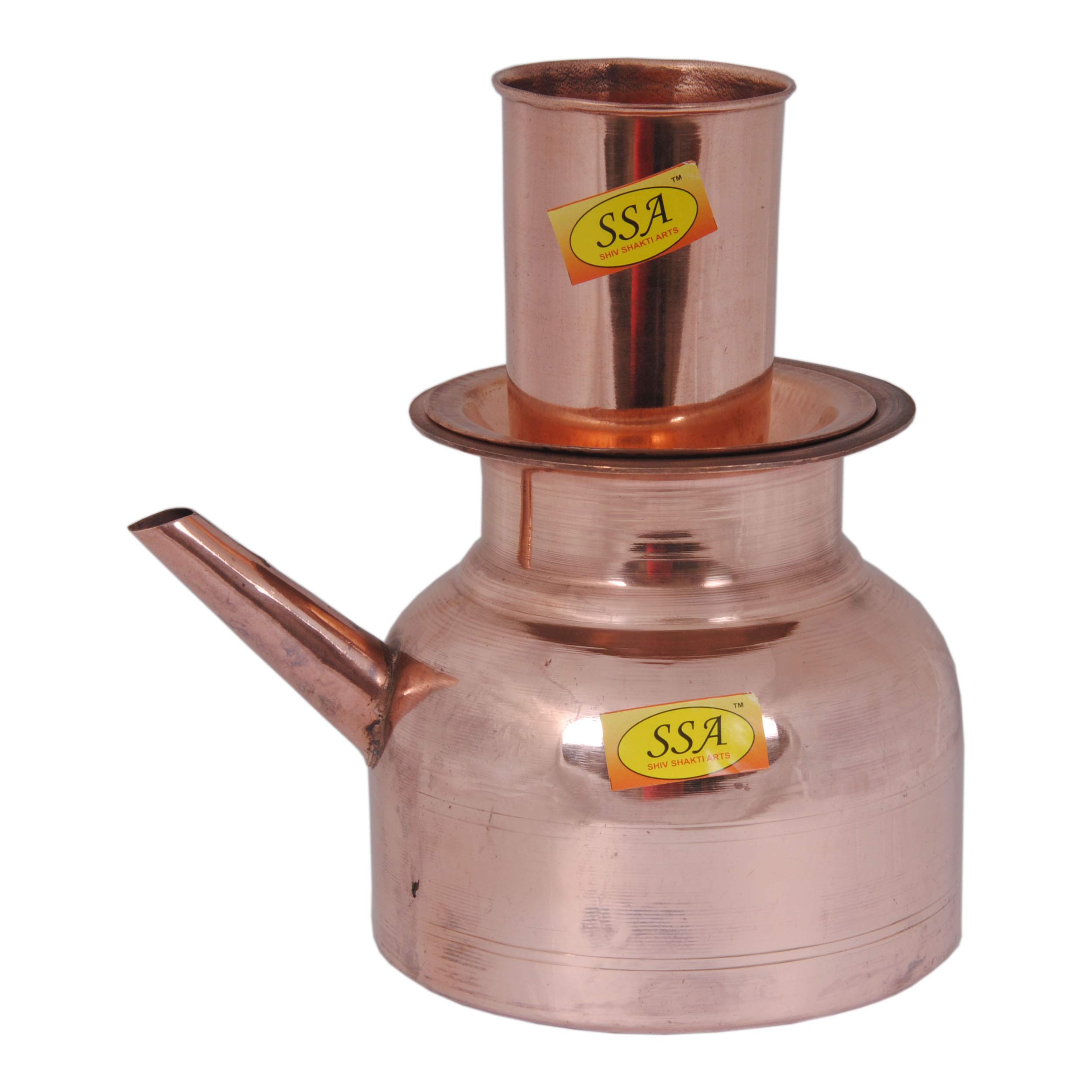 SHIV SHAKTI ARTS Handmade 100% Pure Copper Ramjhara Pot With Lid Volume 1500 ML Lota Kalash with glass Set Of 2