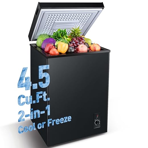 Anypro Chest Freezer 4.5 Cu.Ft, FreeStanding Top Door Compact Small Deep Mini Freezer with Removable Baskets, 7 Adjustable Temperatures for Garage Dorm Apartment RV Kitchen Business, Black
