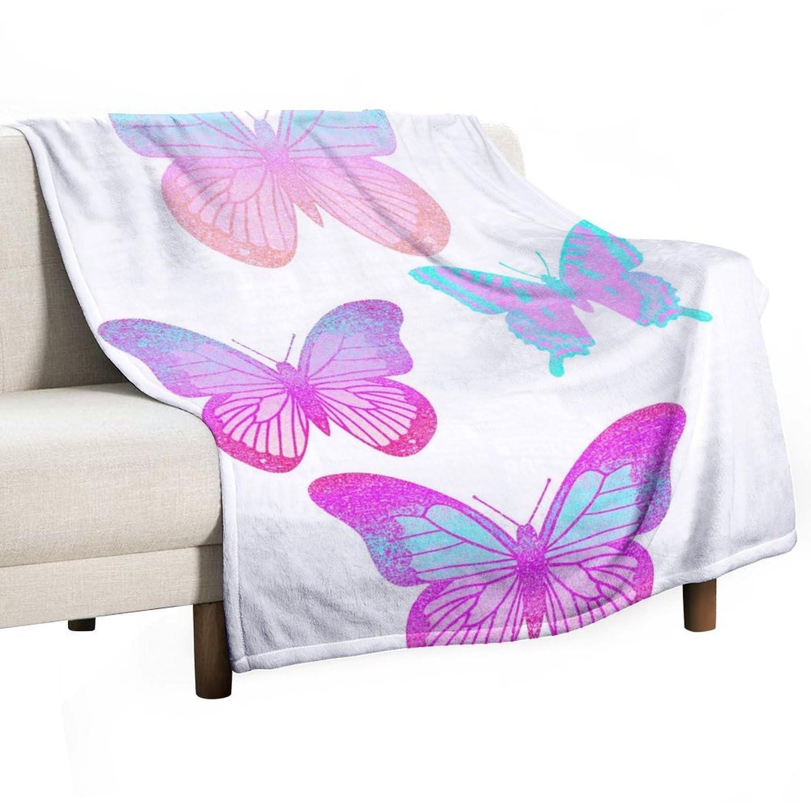 Jubonexis Pink Butterflies Grainy Effect Anti Pilling Throw Blankets Cozy Durable Blanket for Bedroom Living Rooms Couch Sofa Bed 130x150cm(50x60in)